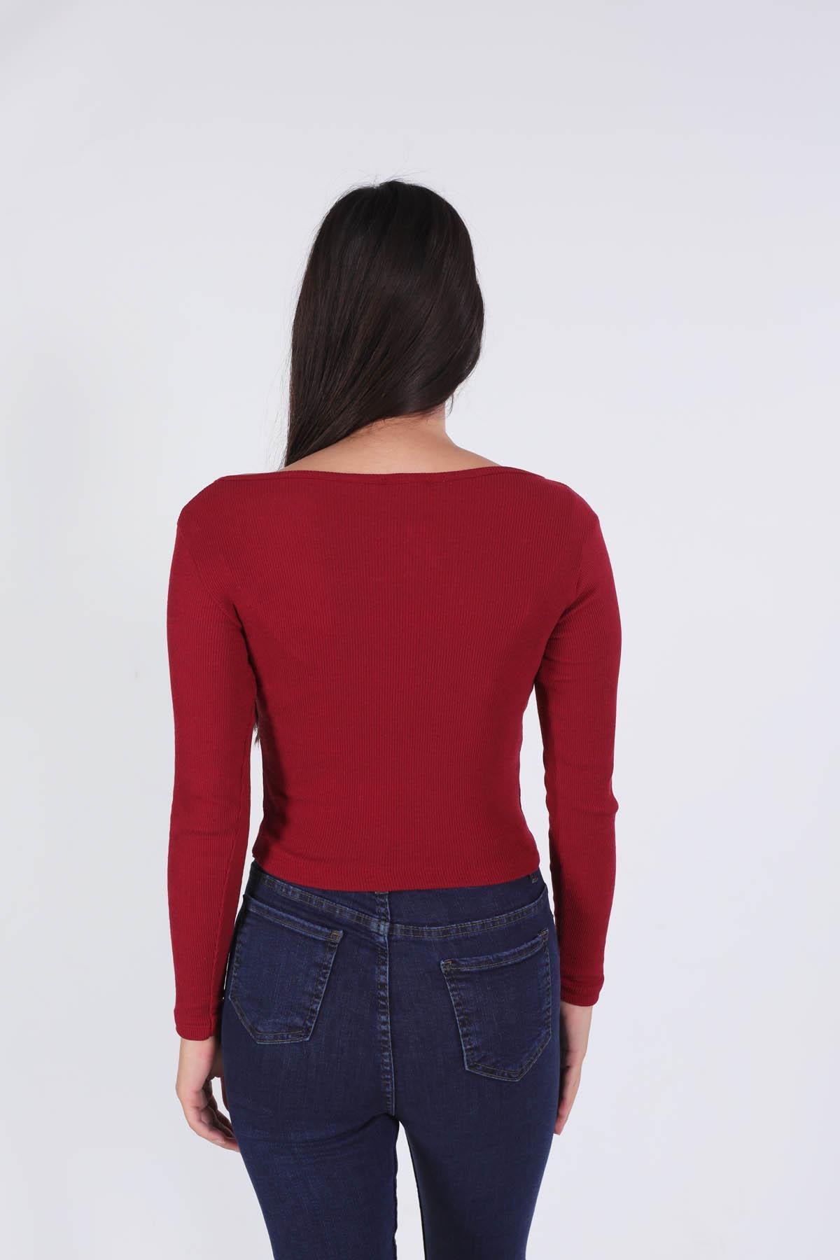 Bordo Yaka Fermuarlı Bluz 1057 - 3