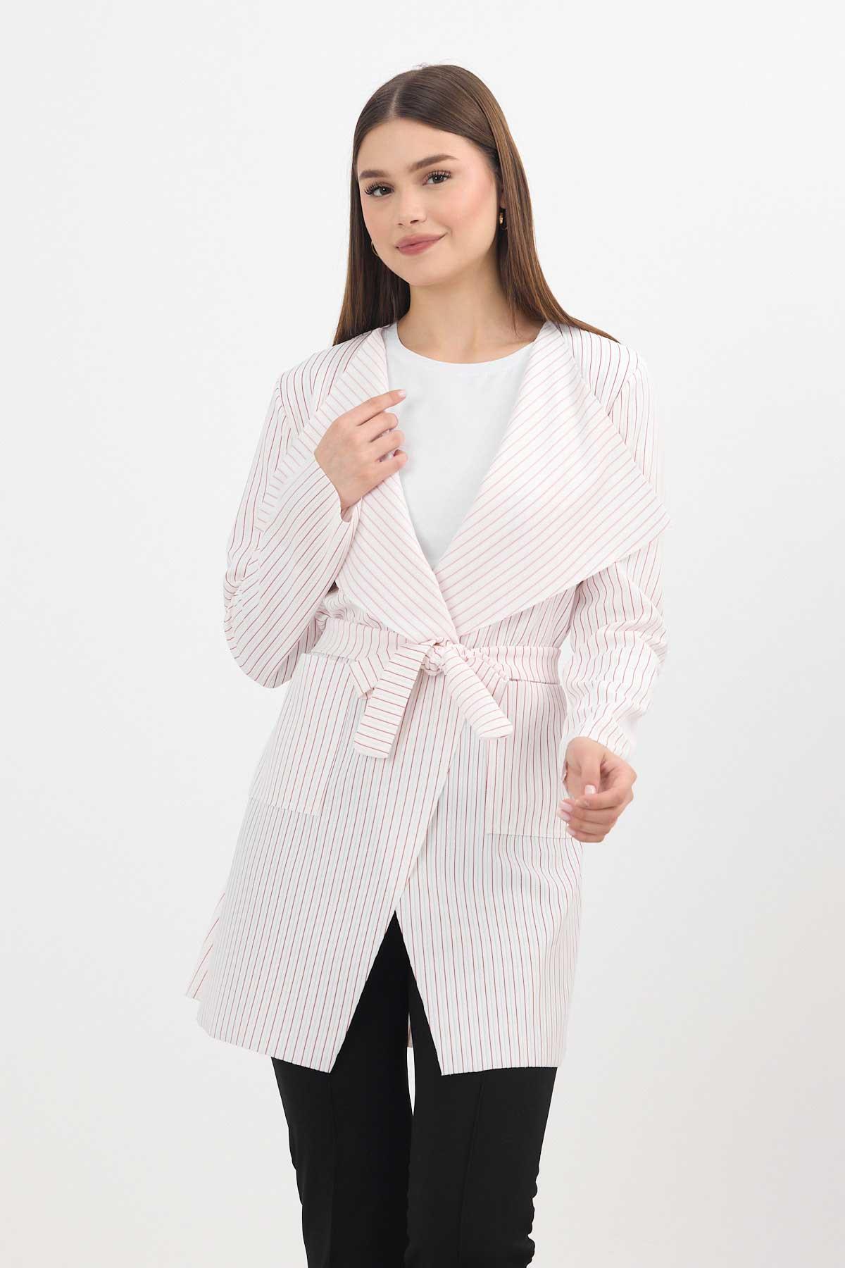 Kırmızı Çizgili Cepli Uzun Hırka 1059 