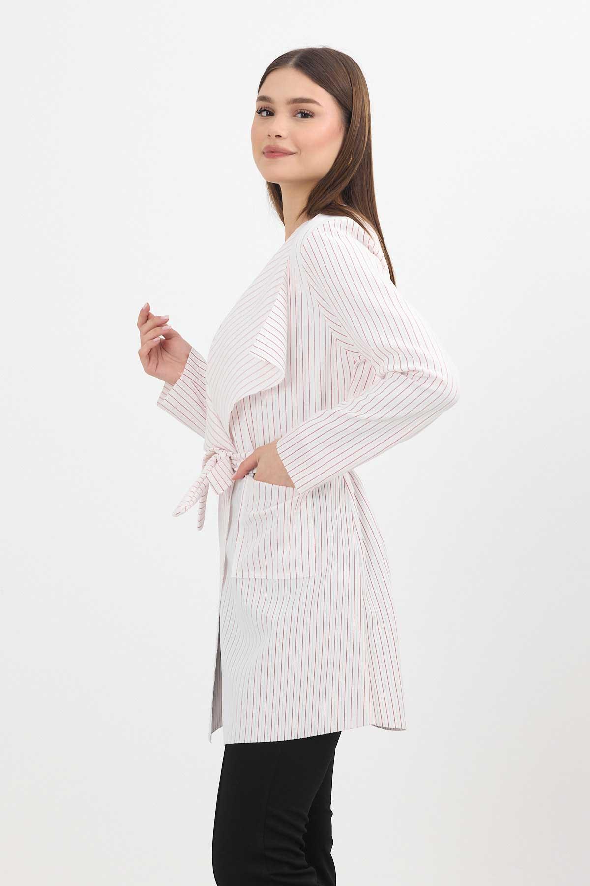 Kırmızı Çizgili Cepli Uzun Hırka 1059 - 8