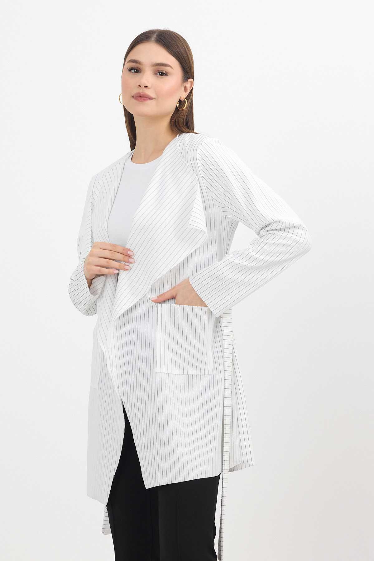 1059 Çizgili Cepli Uzun Hırka Siyah - RAYS