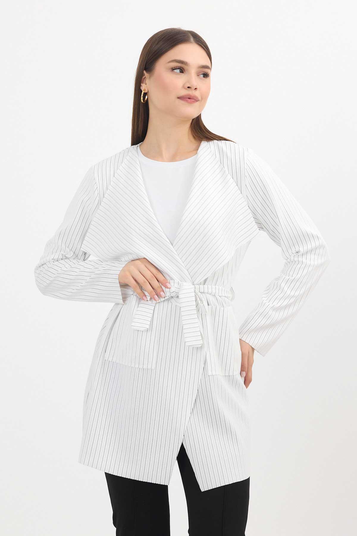 Siyah Çizgili Cepli Uzun Hırka 1059 - 6