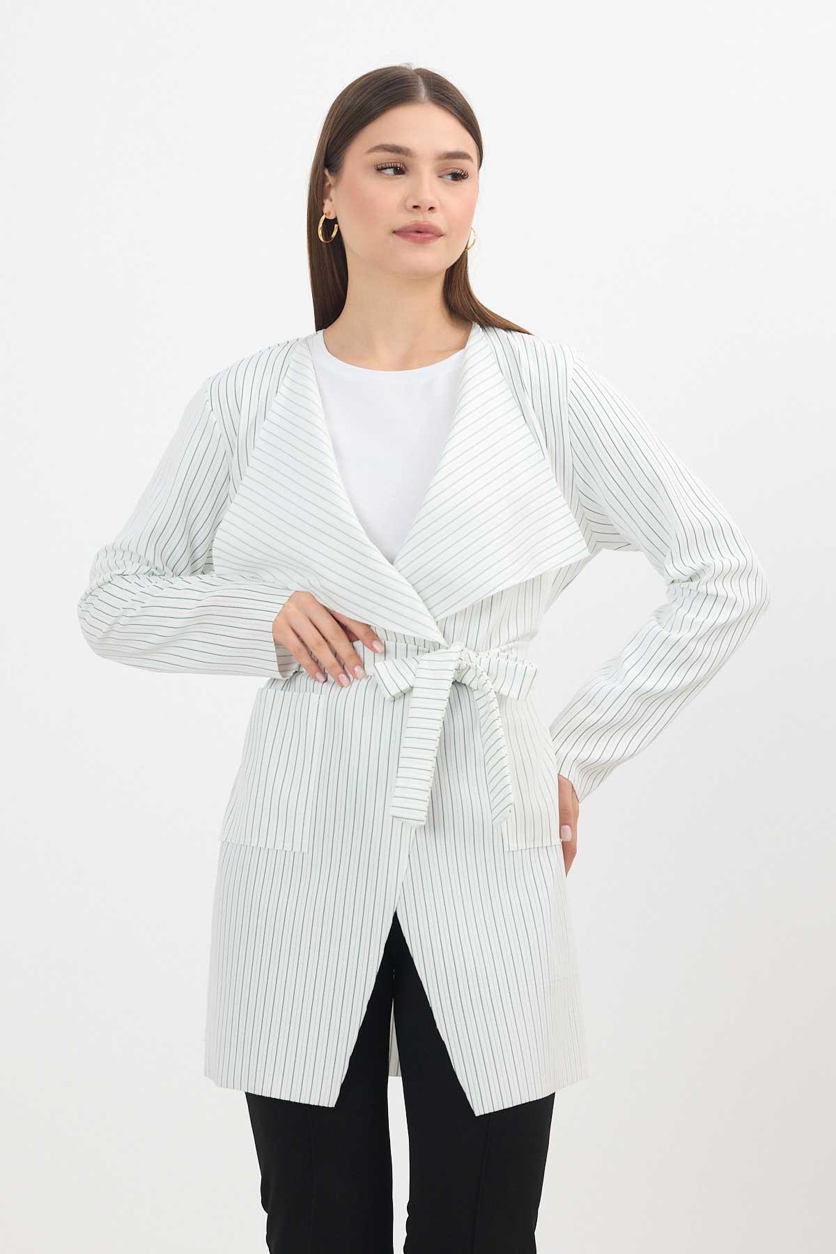 1059 Çizgili Cepli Uzun Hırka Yeşil - RAYS