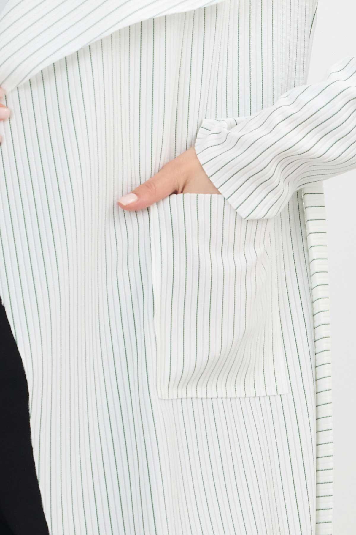 1059 Çizgili Cepli Uzun Hırka Yeşil - RAYS