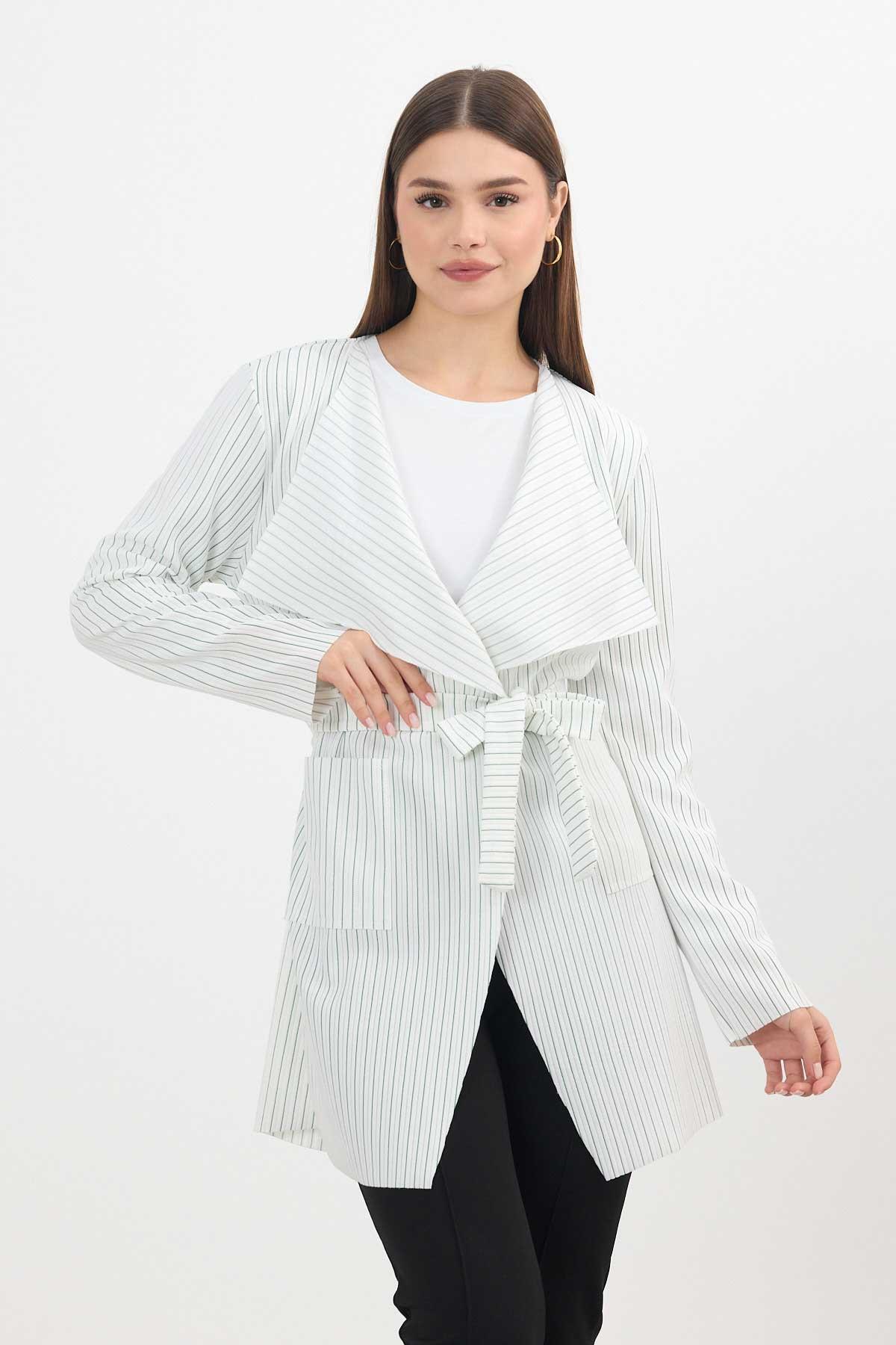 Yeşil Çizgili Cepli Uzun Hırka 1059 