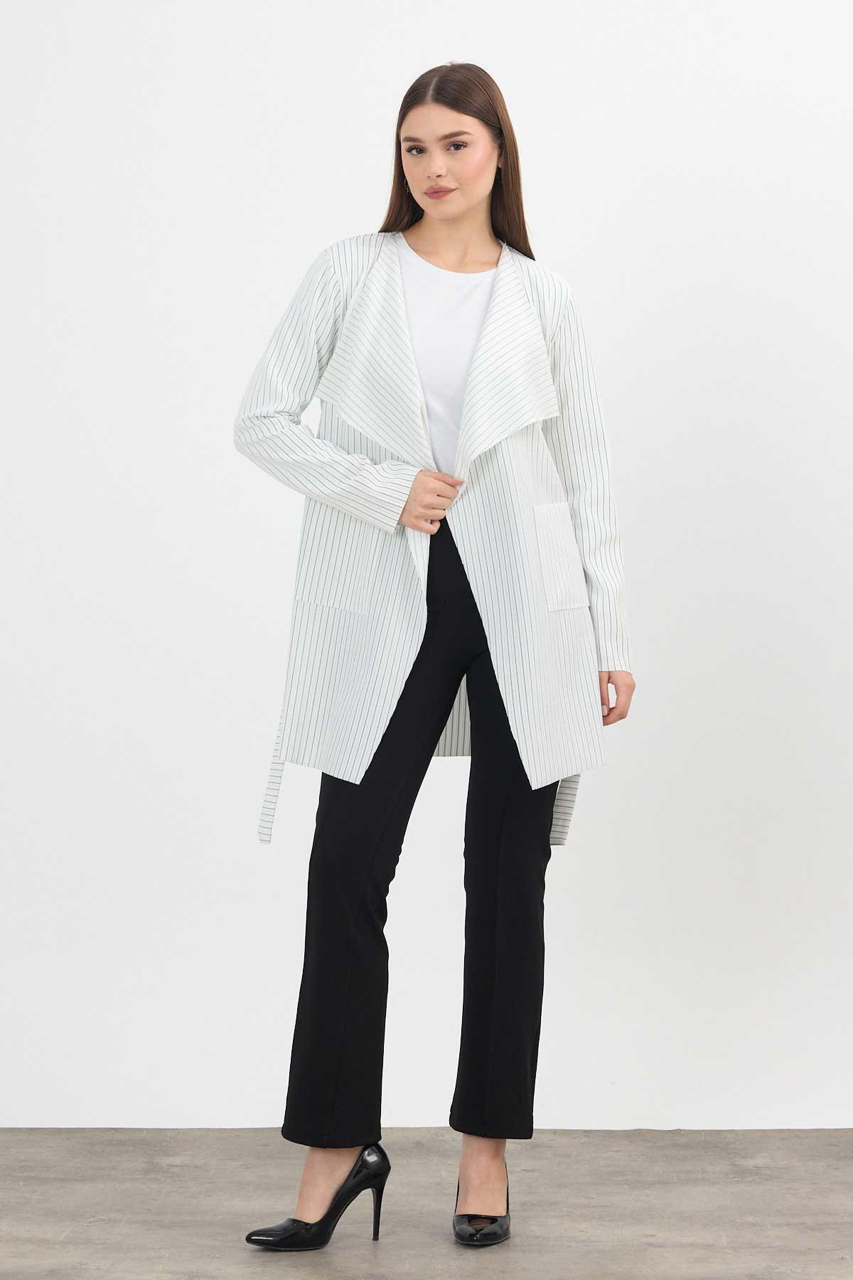 Yeşil Çizgili Cepli Uzun Hırka 1059 - 2