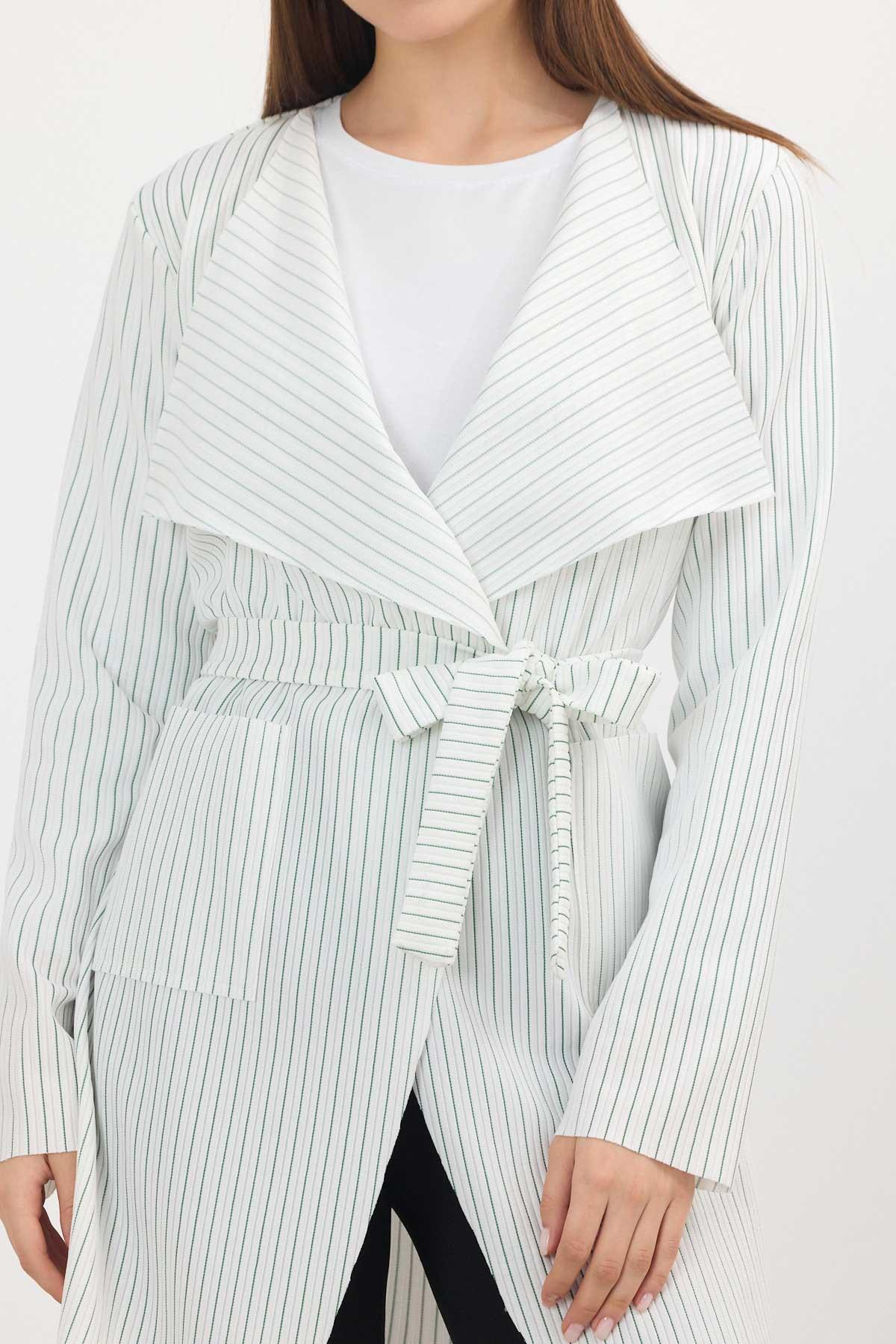 Yeşil Çizgili Cepli Uzun Hırka 1059 - 5