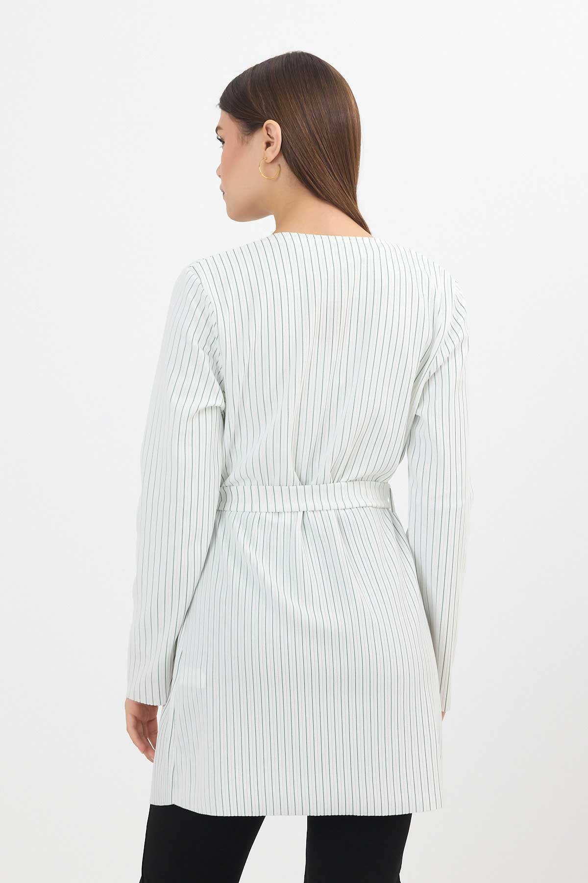 Yeşil Çizgili Cepli Uzun Hırka 1059 - 6