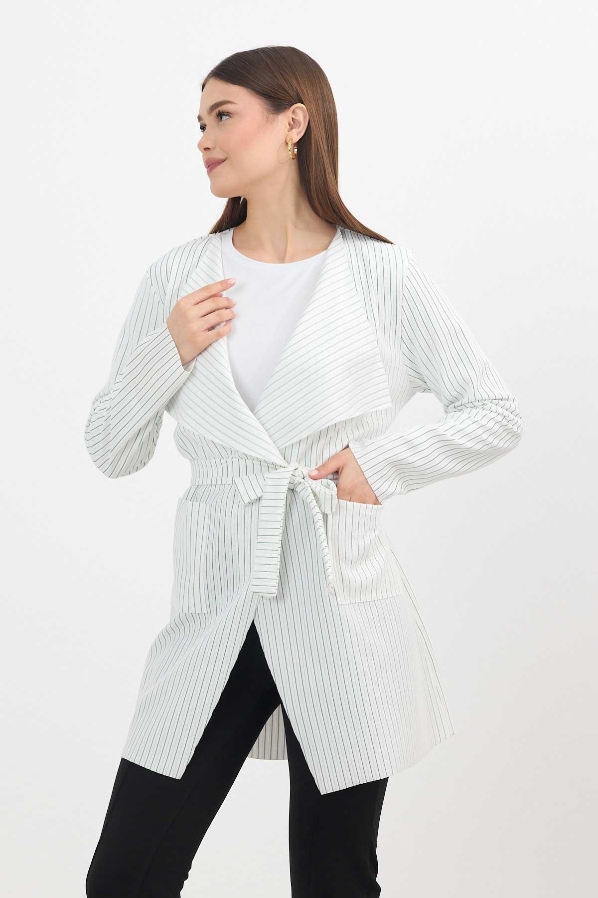 Yeşil Çizgili Cepli Uzun Hırka 1059 - 7