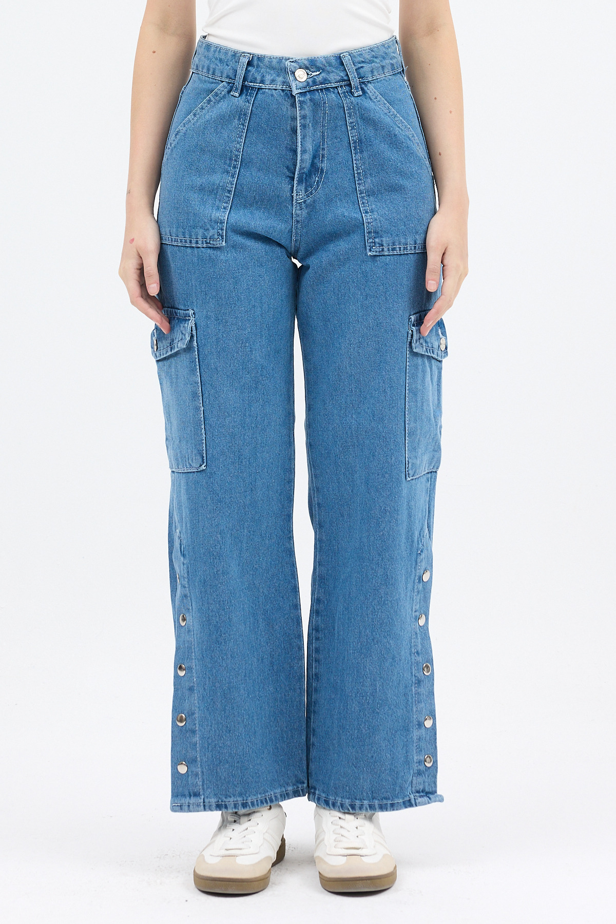 Ara Mavi Kadın Paça Düğmeli Yüksek Bel Jean Kargo Pantolon 1059 - RAYS (1)