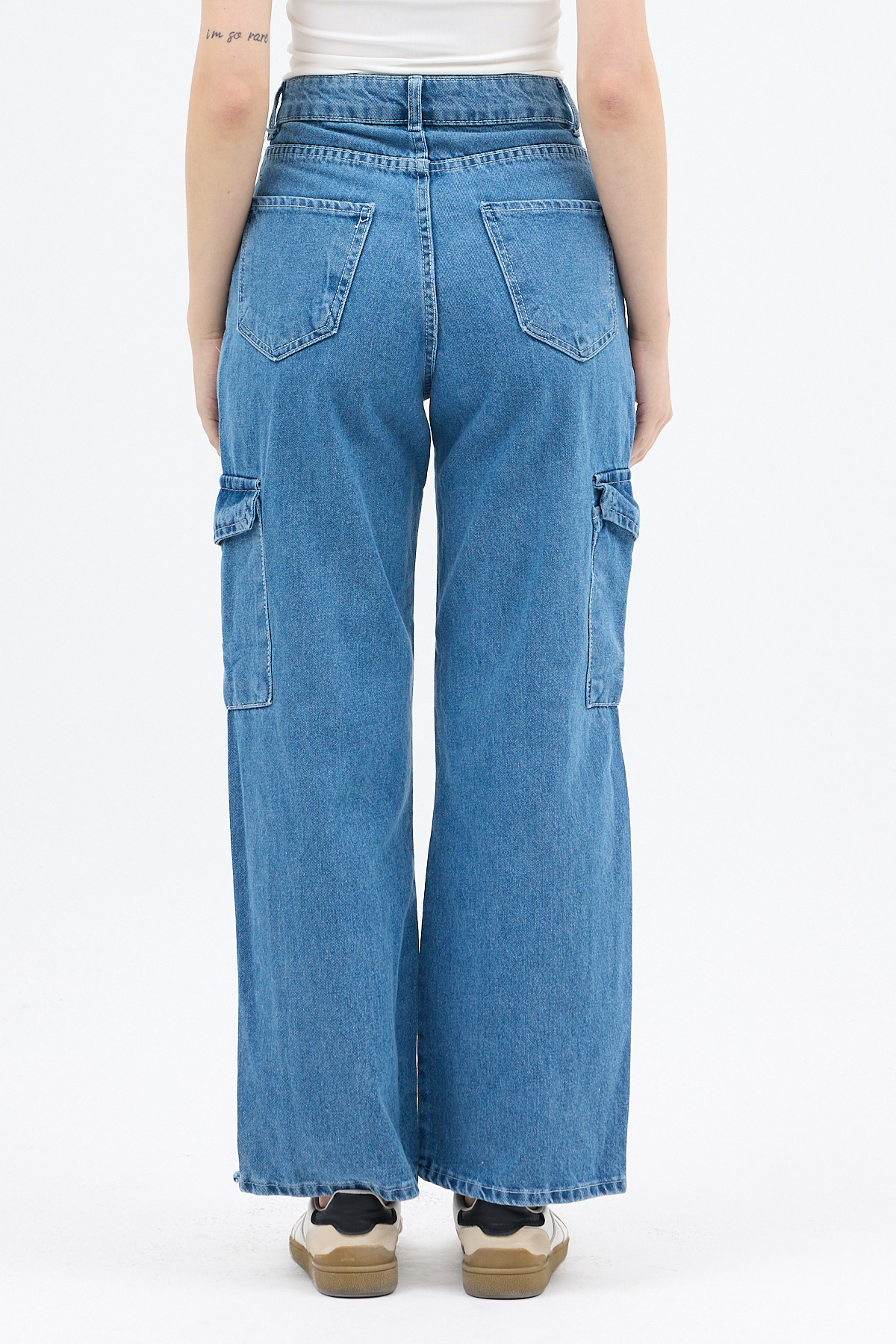 Ara Mavi Kadın Paça Düğmeli Yüksek Bel Jean Kargo Pantolon 1059 - 5