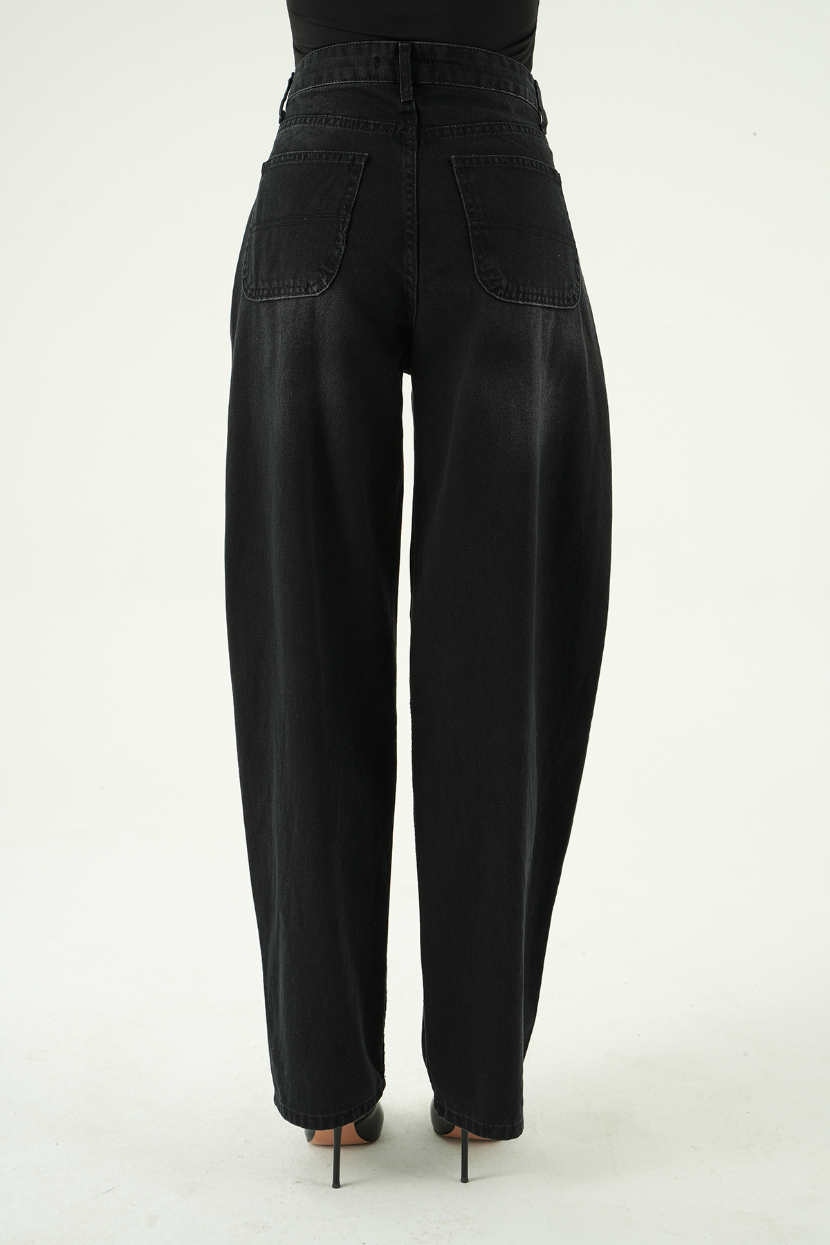 1061 Yüksek Bel Geniş Paça Jean Siyah - 5