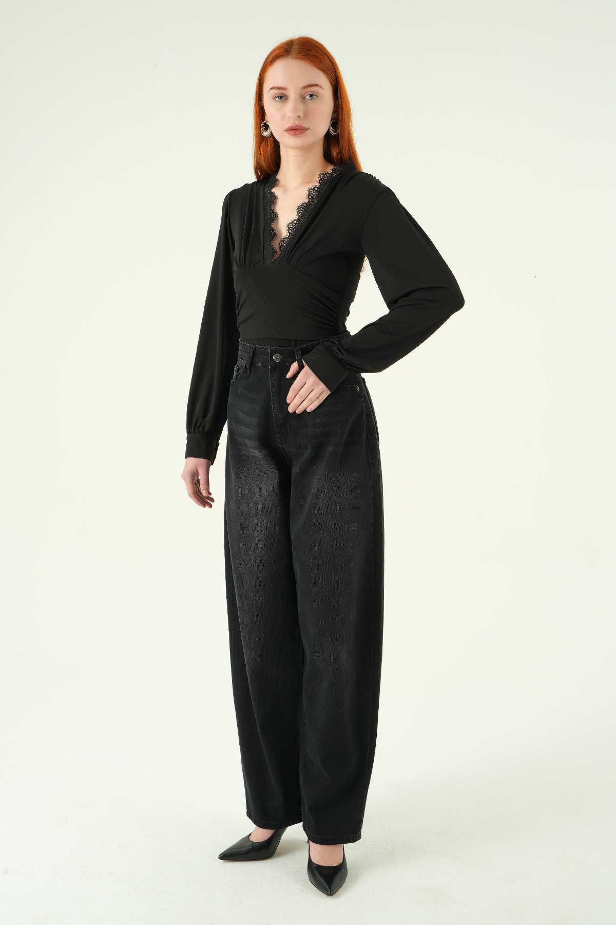 Yüksek Bel Baggy Jean 1061 Siyah - 1