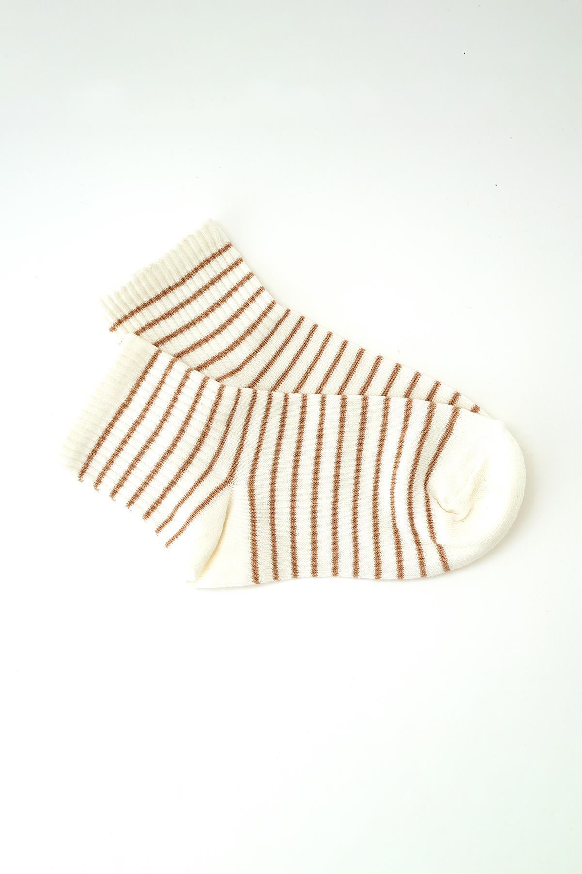 1062 3'lü Çizgili Soket Çorap Kahve - 4