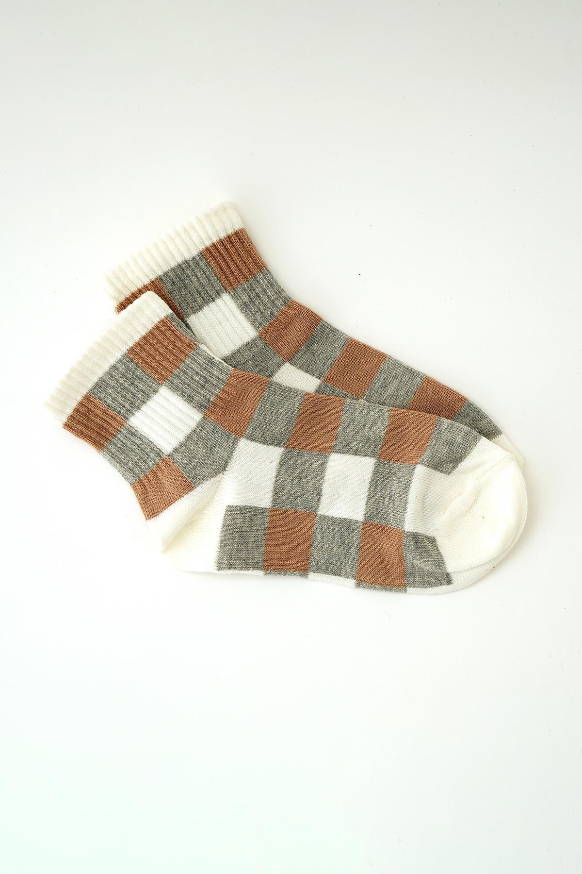 Kahve 3'lü Çizgili Soket Çorap 1062 - 2