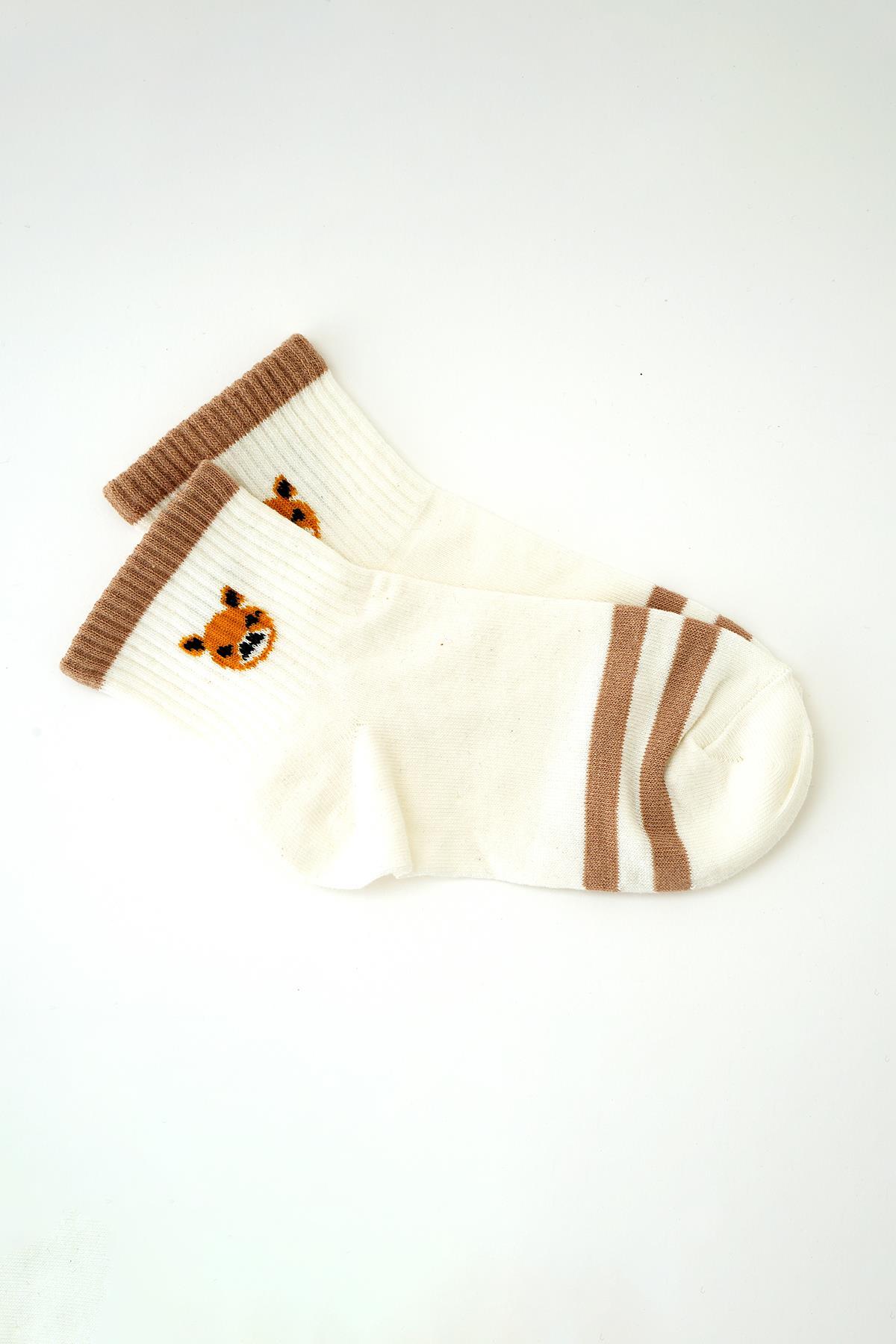 Kahve 3'lü Çizgili Soket Çorap 1062 - 3