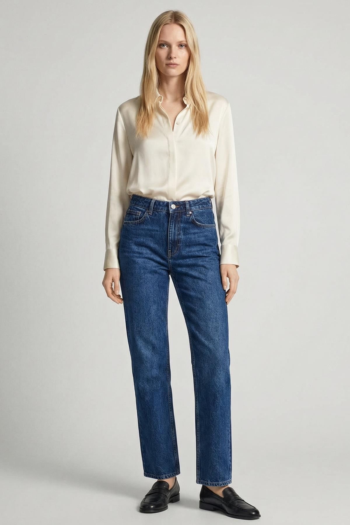 1062 Likralı Bol Paça Pantolon Ara Mavi - RAYS