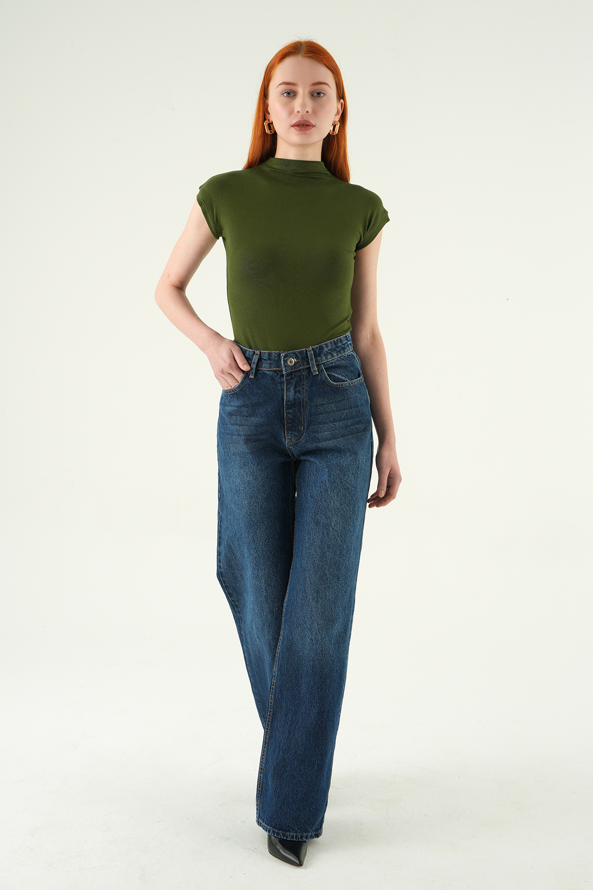 1062 Likralı Bol Paça Pantolon Ara Mavi - 6