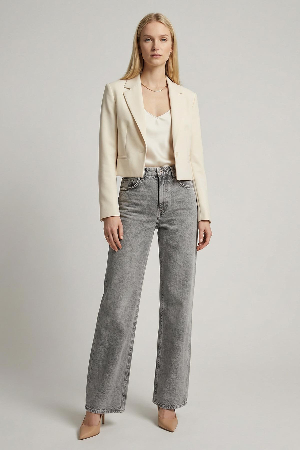 1062 Likralı Bol Paça Pantolon Füme 