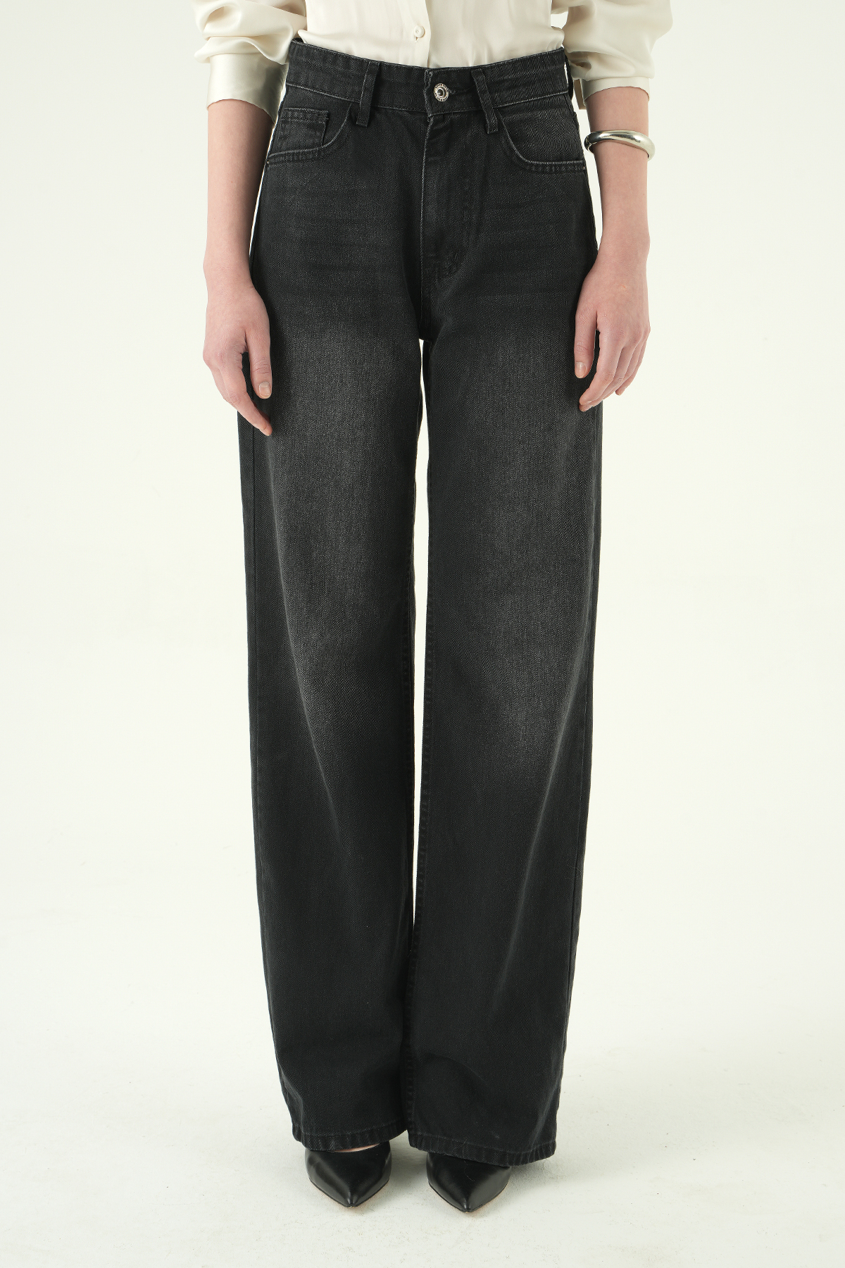 1062 Likralı Bol Paça Pantolon Siyah - 3