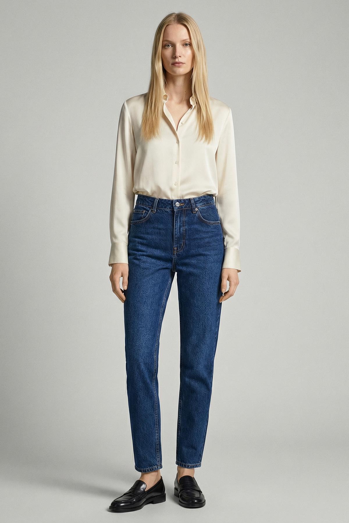 1063 Yüksek Bel Mom Jean Ara Mavi - 1