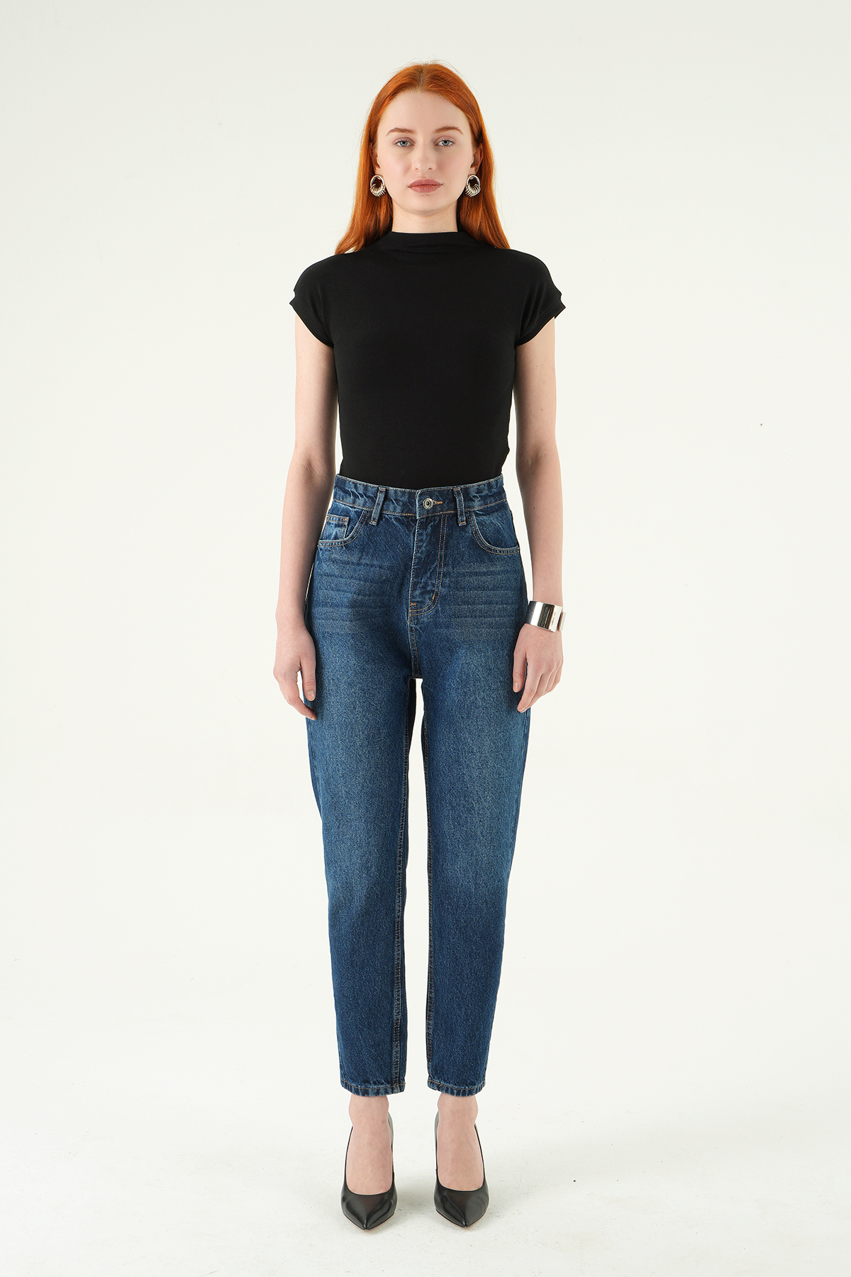 1063 Yüksek Bel Mom Jean Ara Mavi - 2
