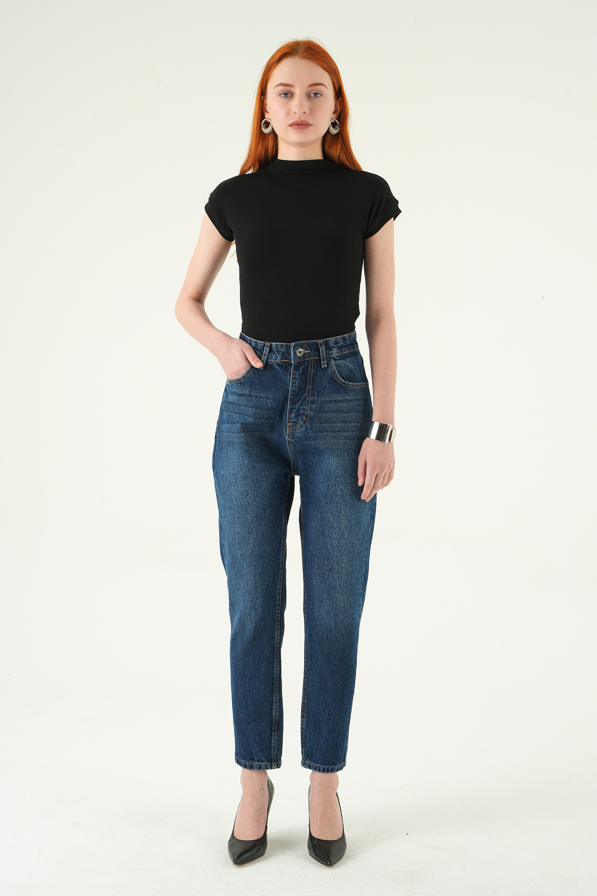 1063 Yüksek Bel Mom Jean Ara Mavi - 5