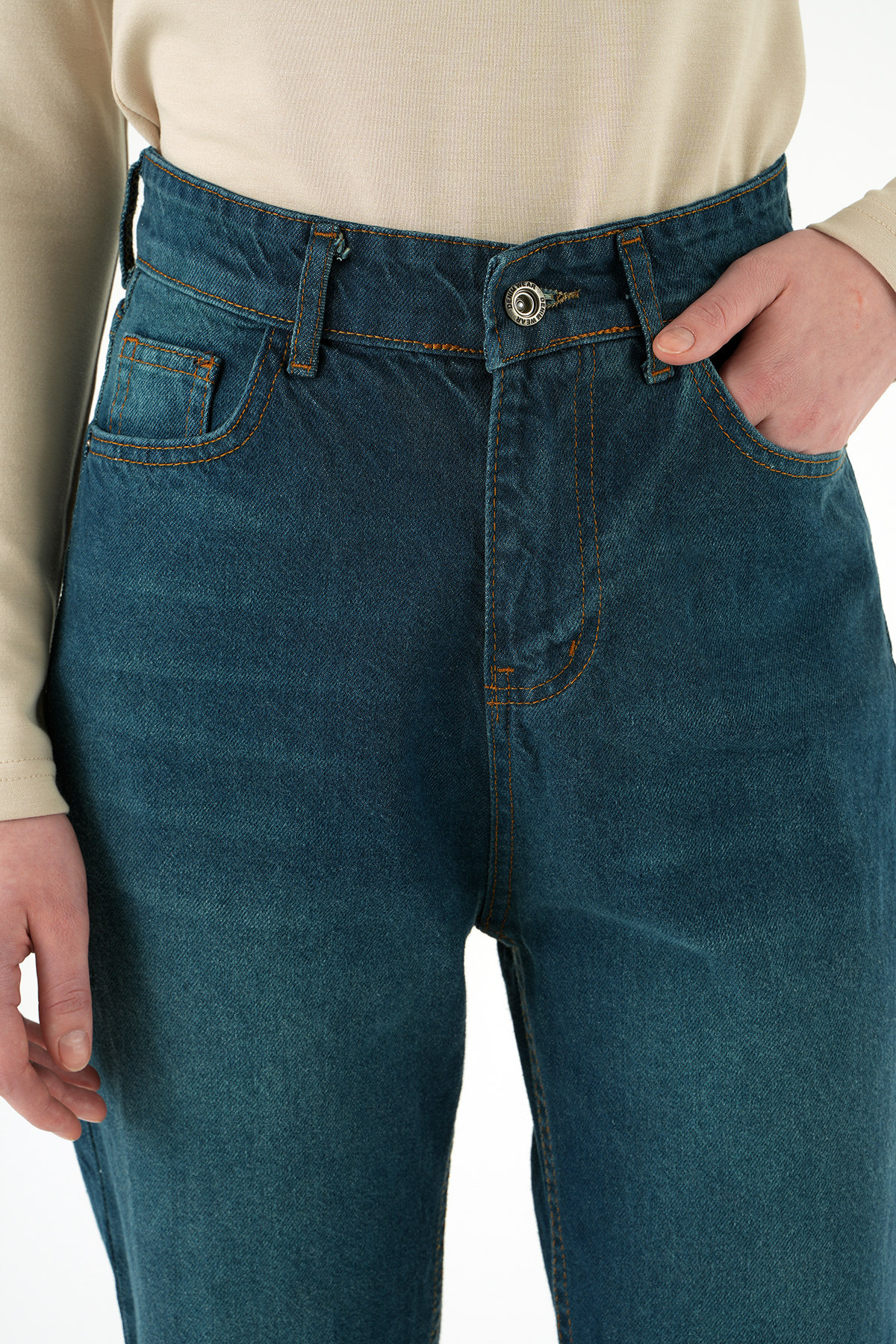 1063 Yüksek Bel Mom Jean Tint Yeşil - 4