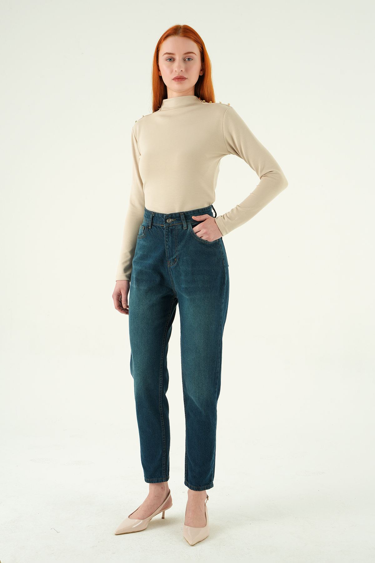 Yüksek Bel Mom Jean 1063 Tint Yeşil 