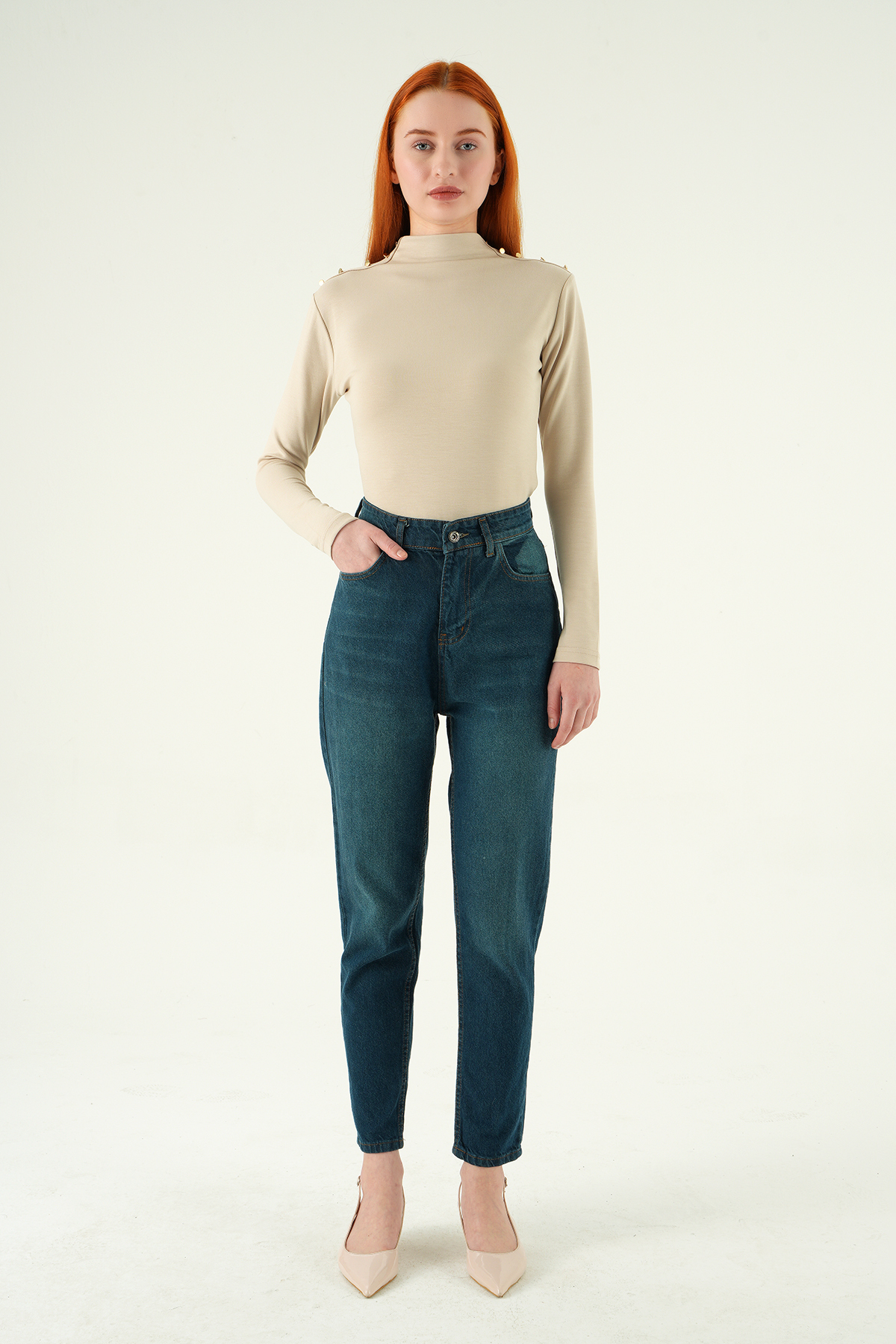 Yüksek Bel Mom Jean 1063 Tint Yeşil - 3