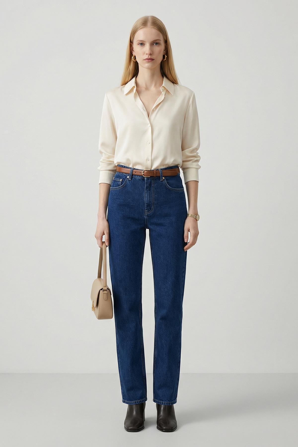 1064 İspanyol Paça Jean Ara Mavi - 1