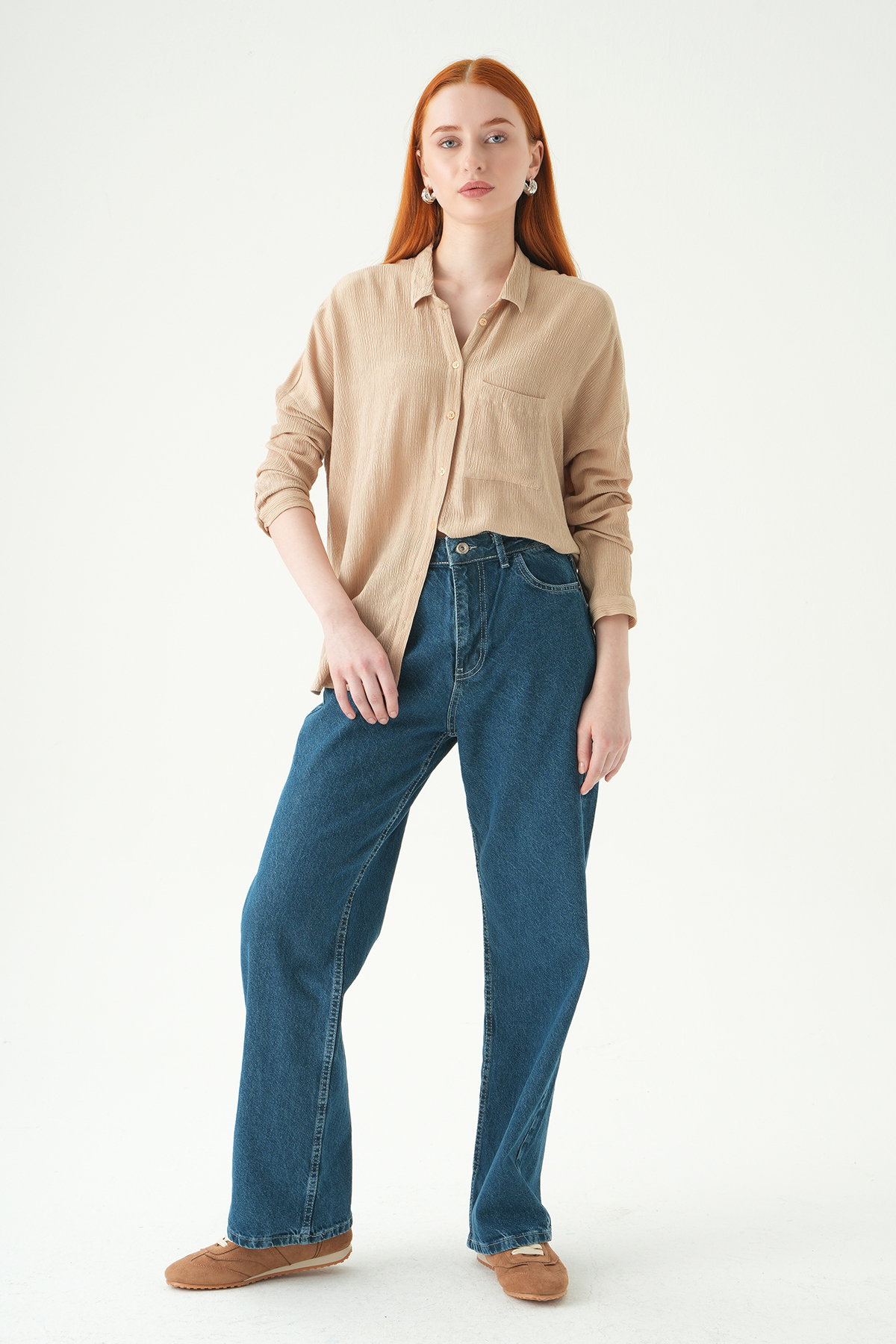 Ara Mavi Yüksek Bel Düz Paça Jean 1064 - 4