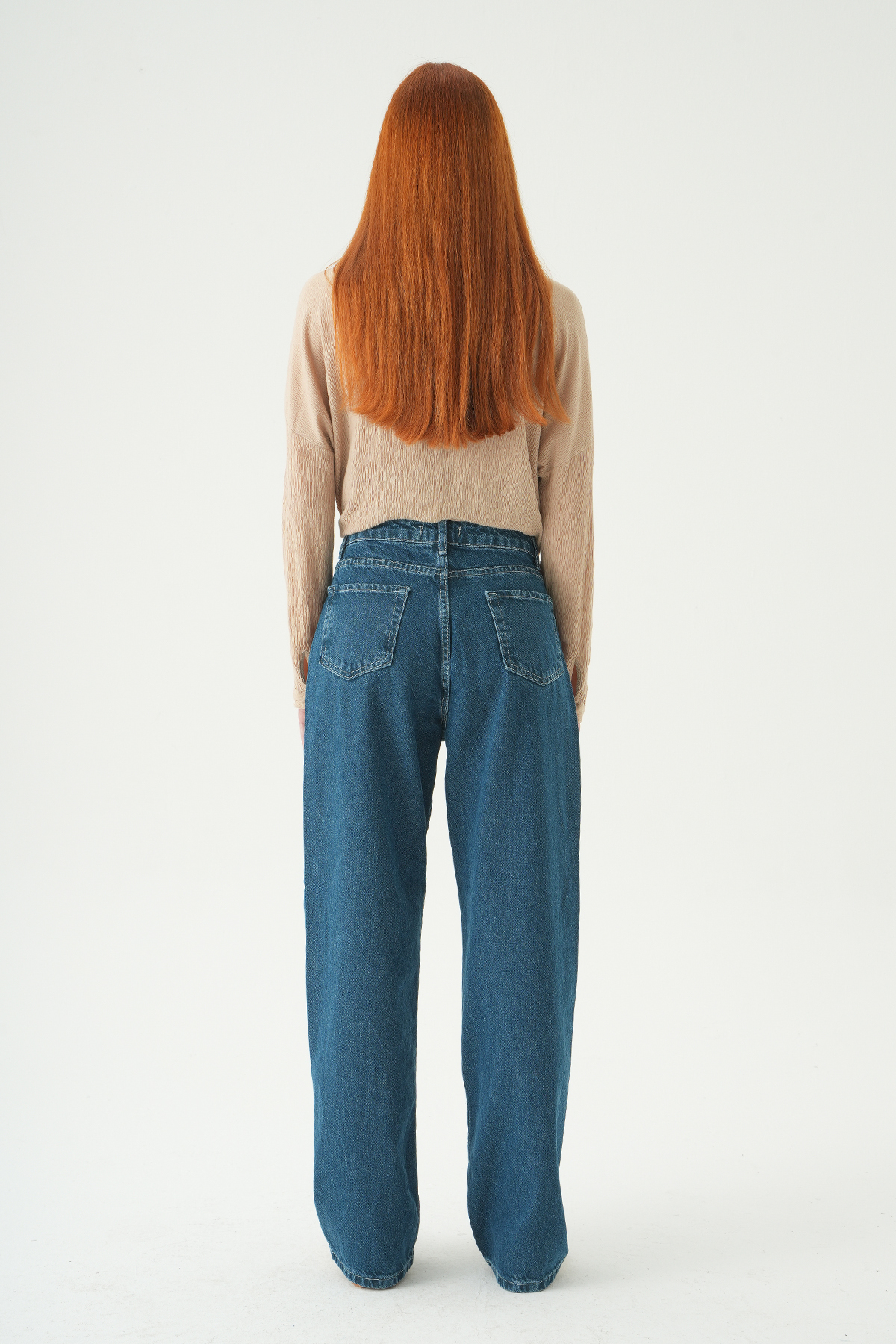Ara Mavi Yüksek Bel Düz Paça Jean 1064 - 5
