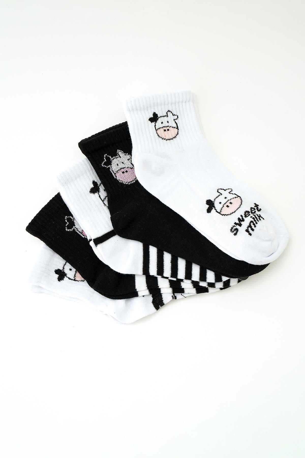 1066 3'lü Soket Çorap Siyah-Beyaz-Gri - 1