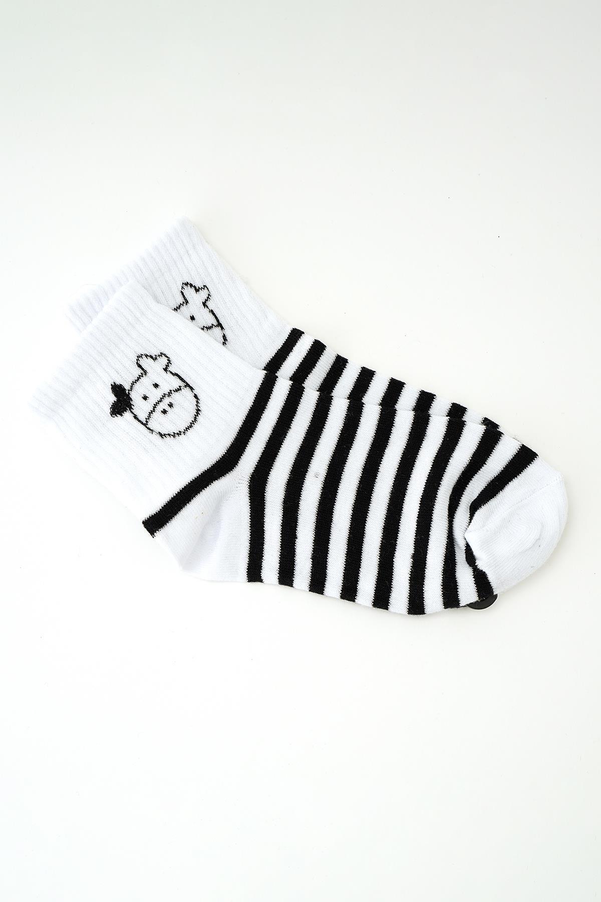 Siyah-Beyaz-Gri 3'lü Soket Çorap 1058 - 4