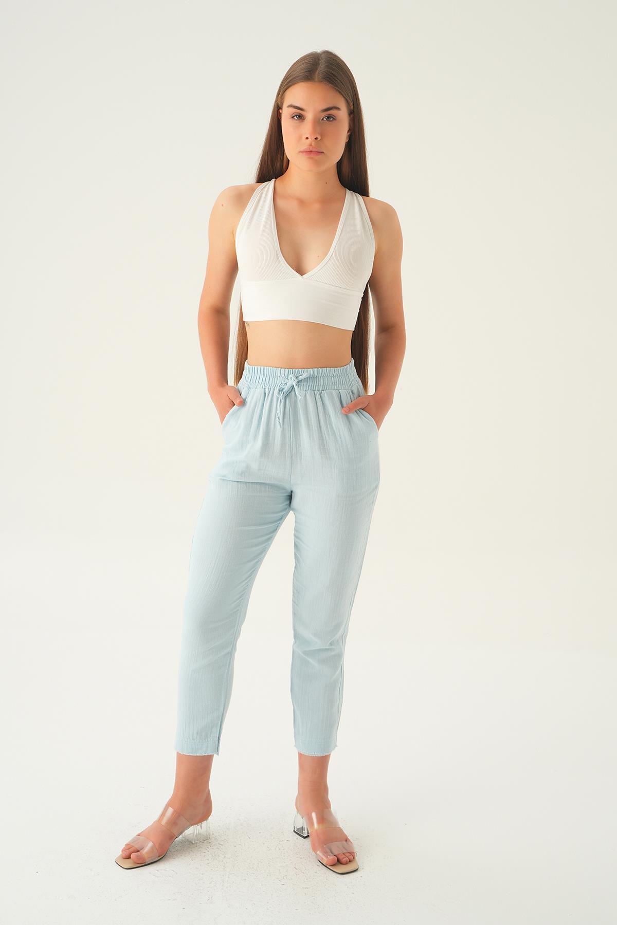 1067 Bağcıklı Cepli Pantolon Bebe Mavi 