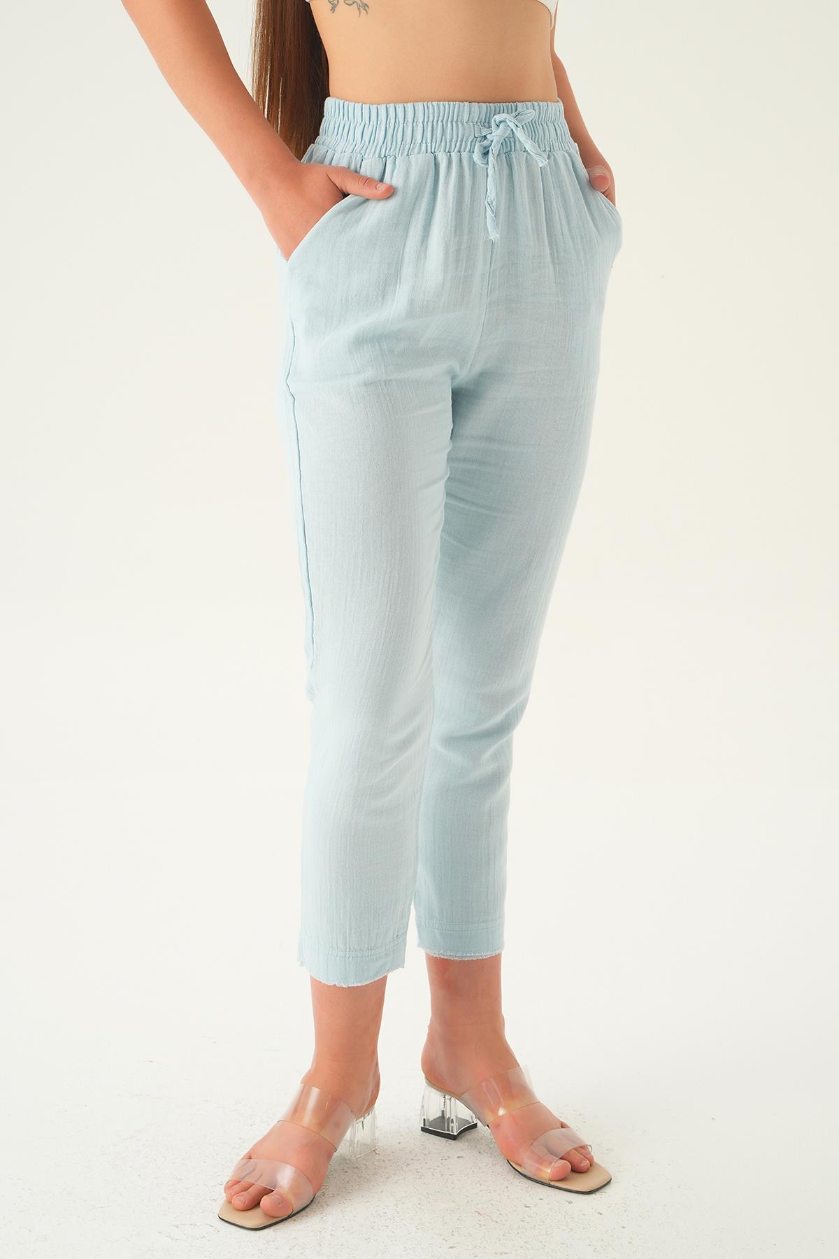 1067 Bağcıklı Cepli Pantolon Bebe Mavi - 2