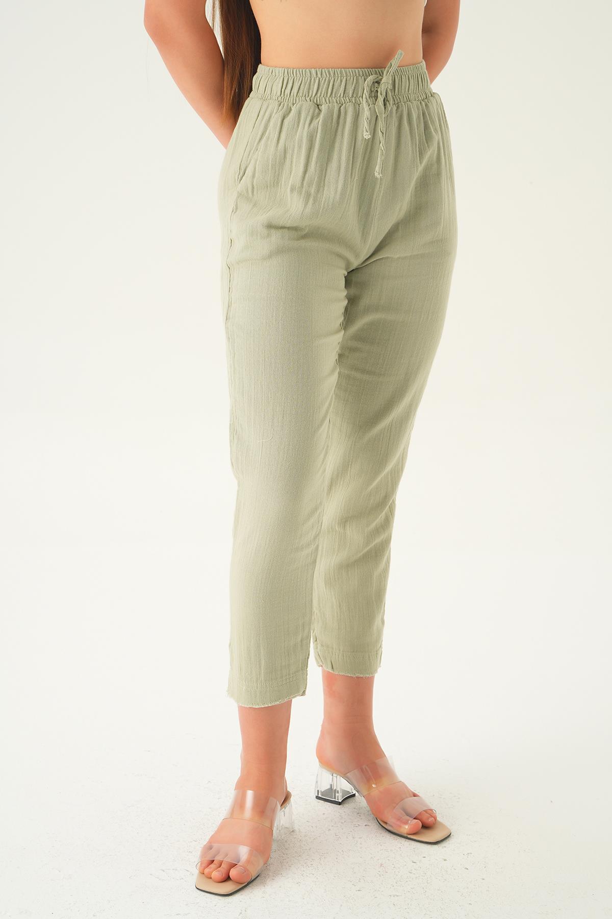 1067 Bağcıklı Cepli Pantolon Çağla Yeşili - 3