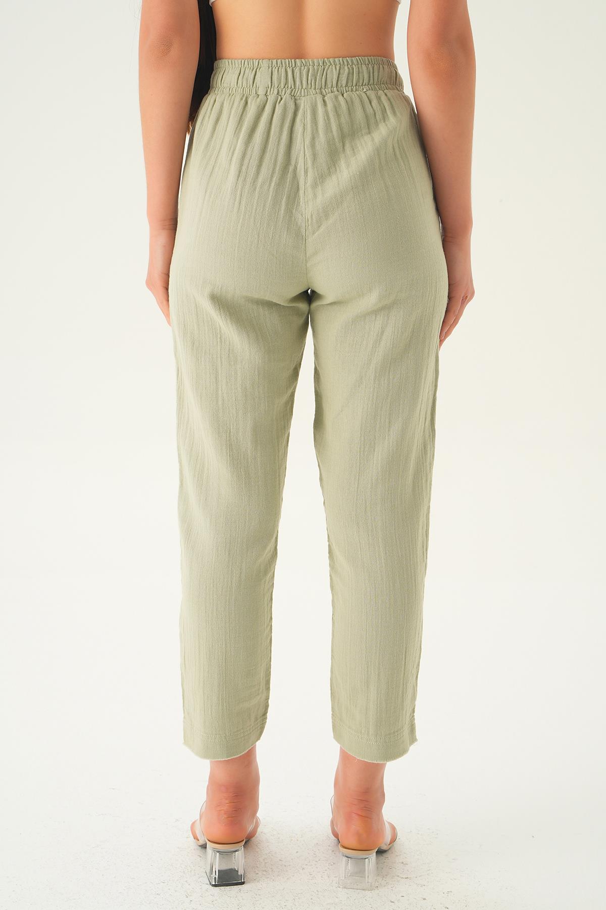 1067 Bağcıklı Cepli Pantolon Çağla Yeşili - 5