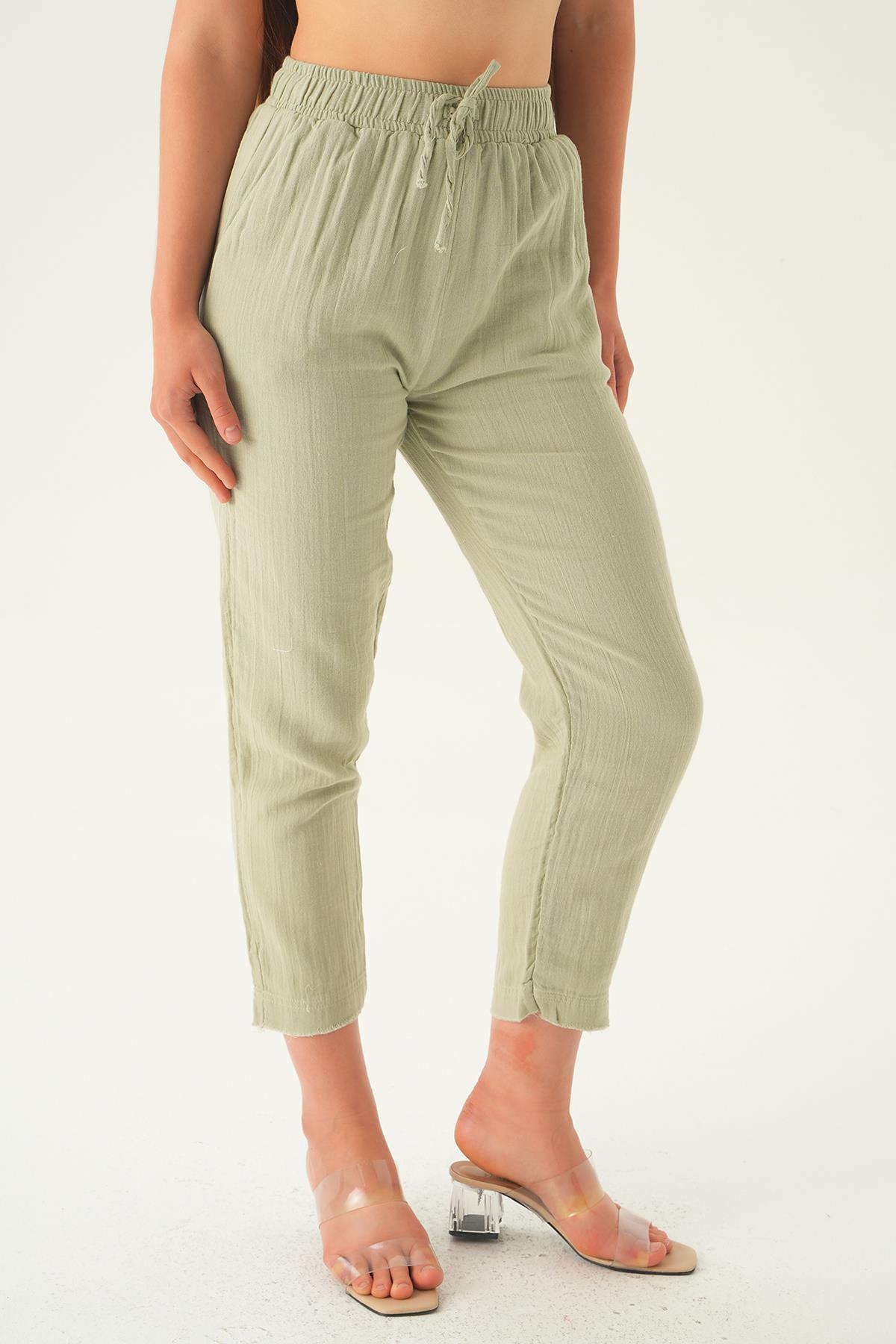 1067 Bağcıklı Cepli Pantolon Çağla Yeşili - 4
