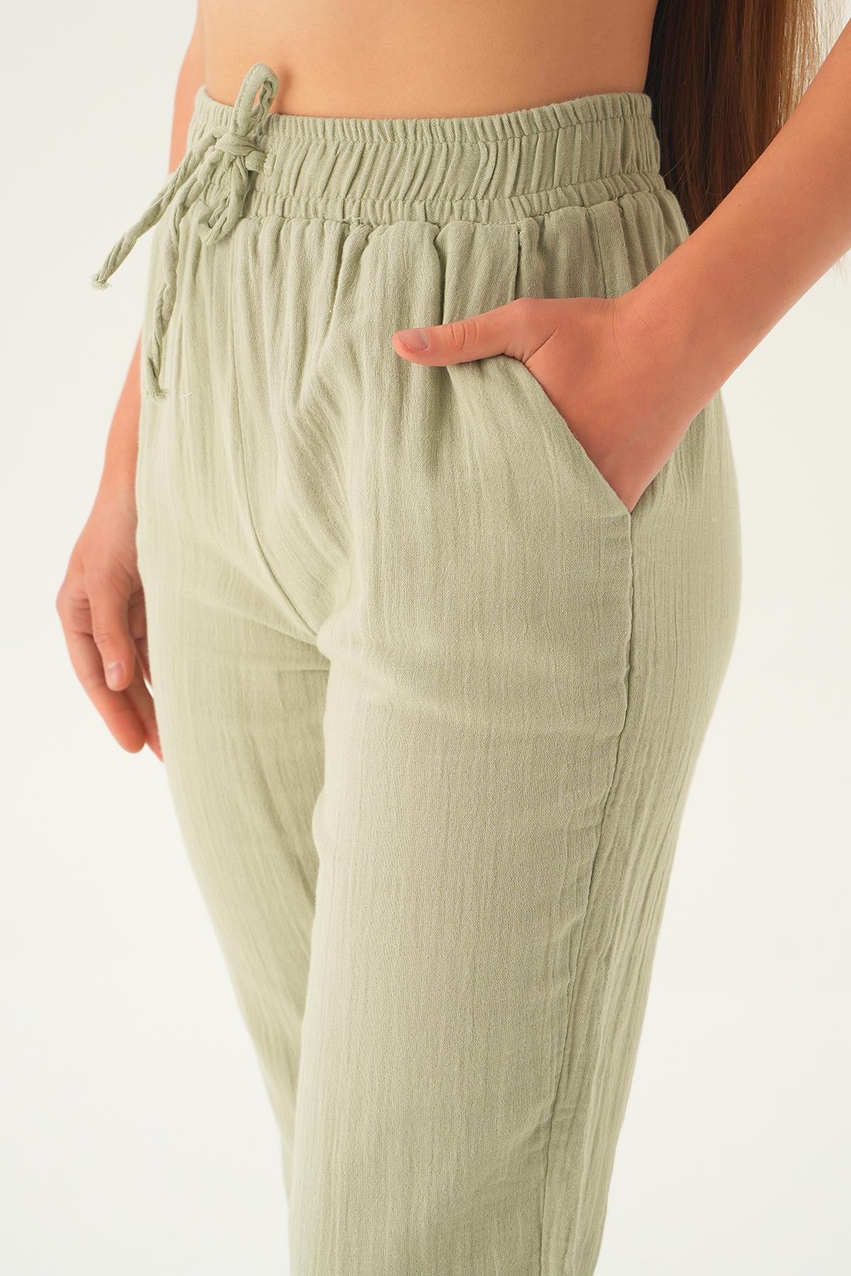 1067 Bağcıklı Cepli Pantolon Çağla Yeşili - 6