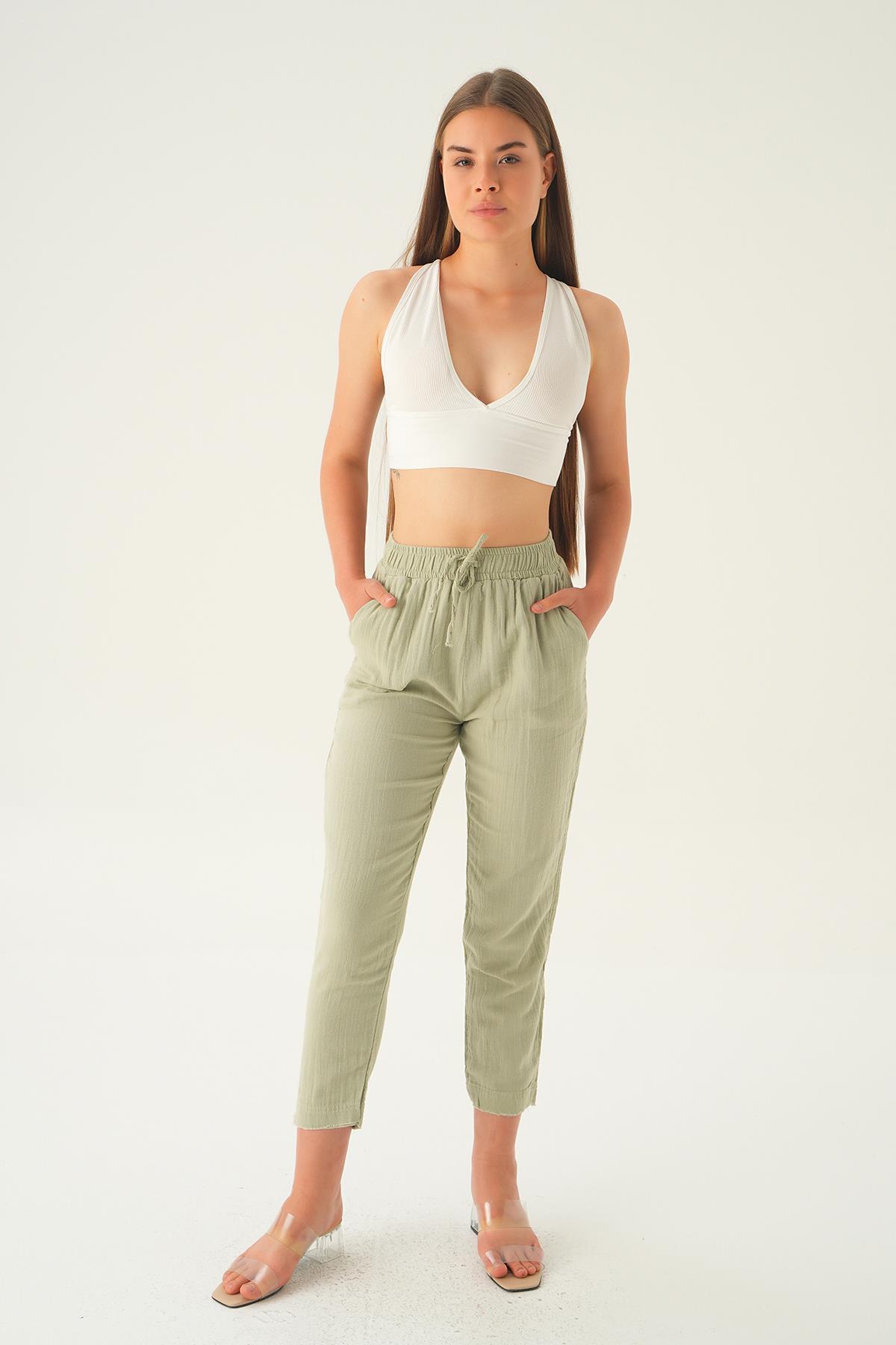 Çağla Yeşili Bağcıklı Cepli Pantolon 1067 - 2