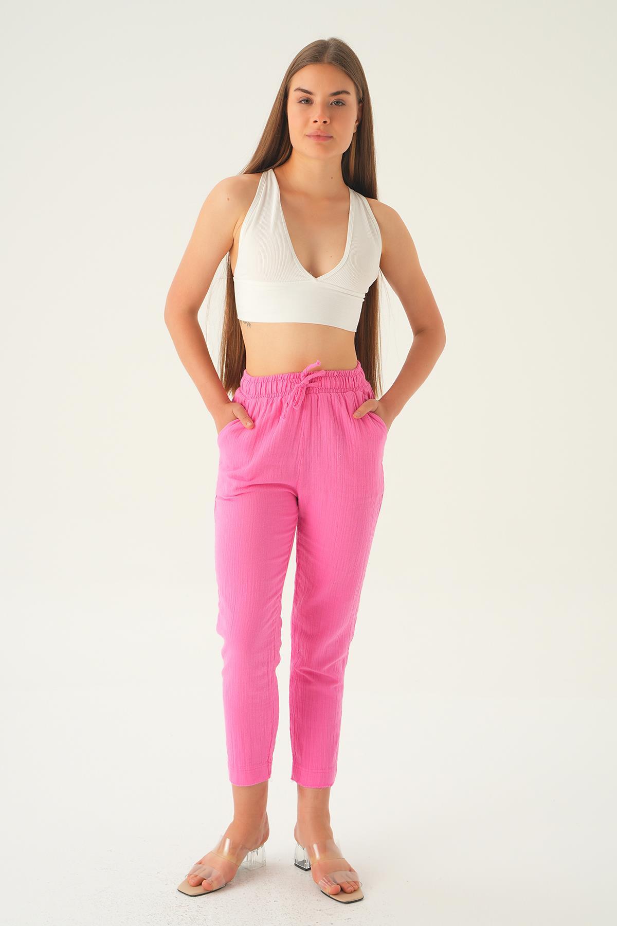 Fuşya Bağcıklı Cepli Pantolon 1067 - 2