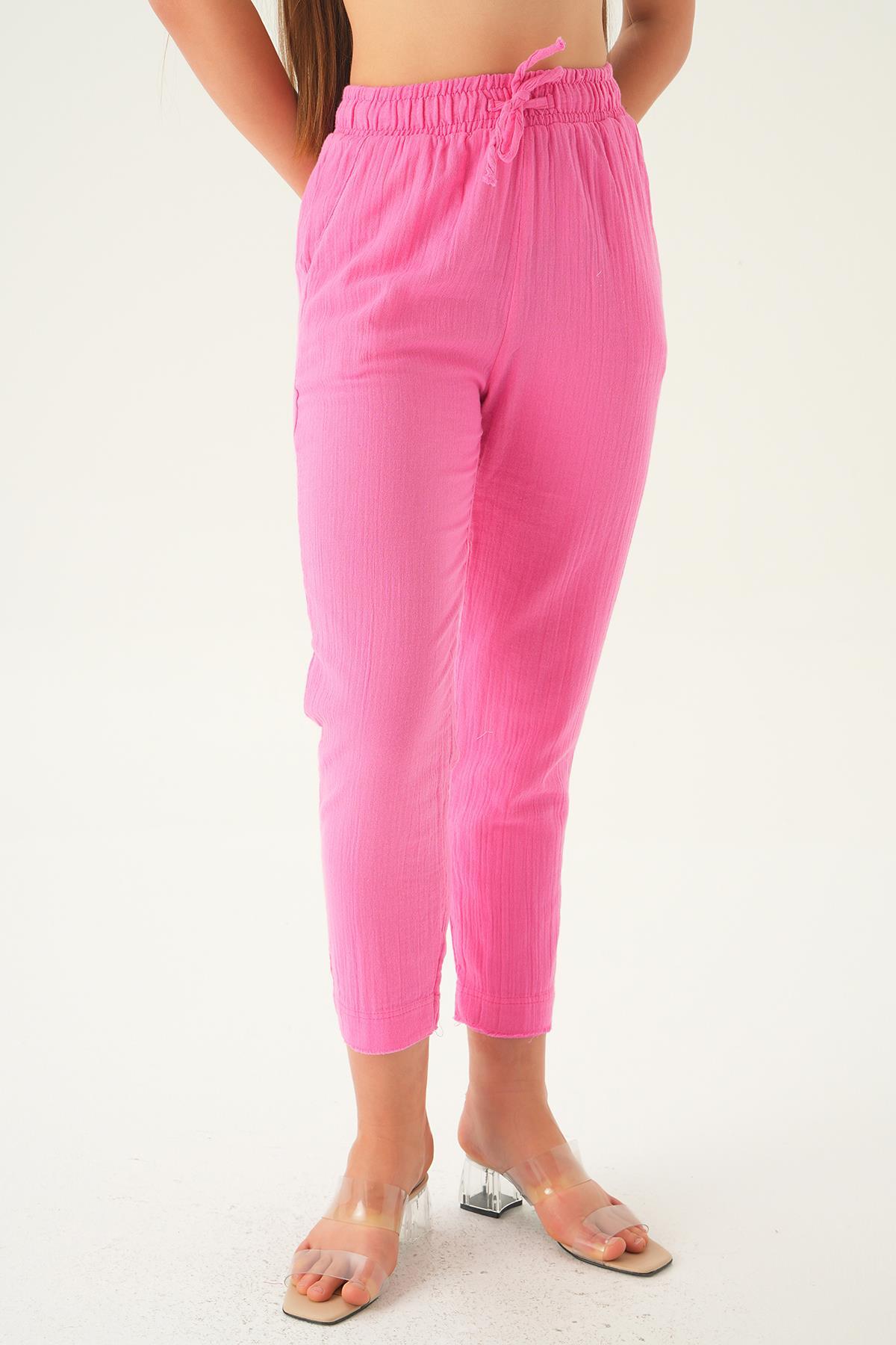 Fuşya Bağcıklı Cepli Pantolon 1067 - 3