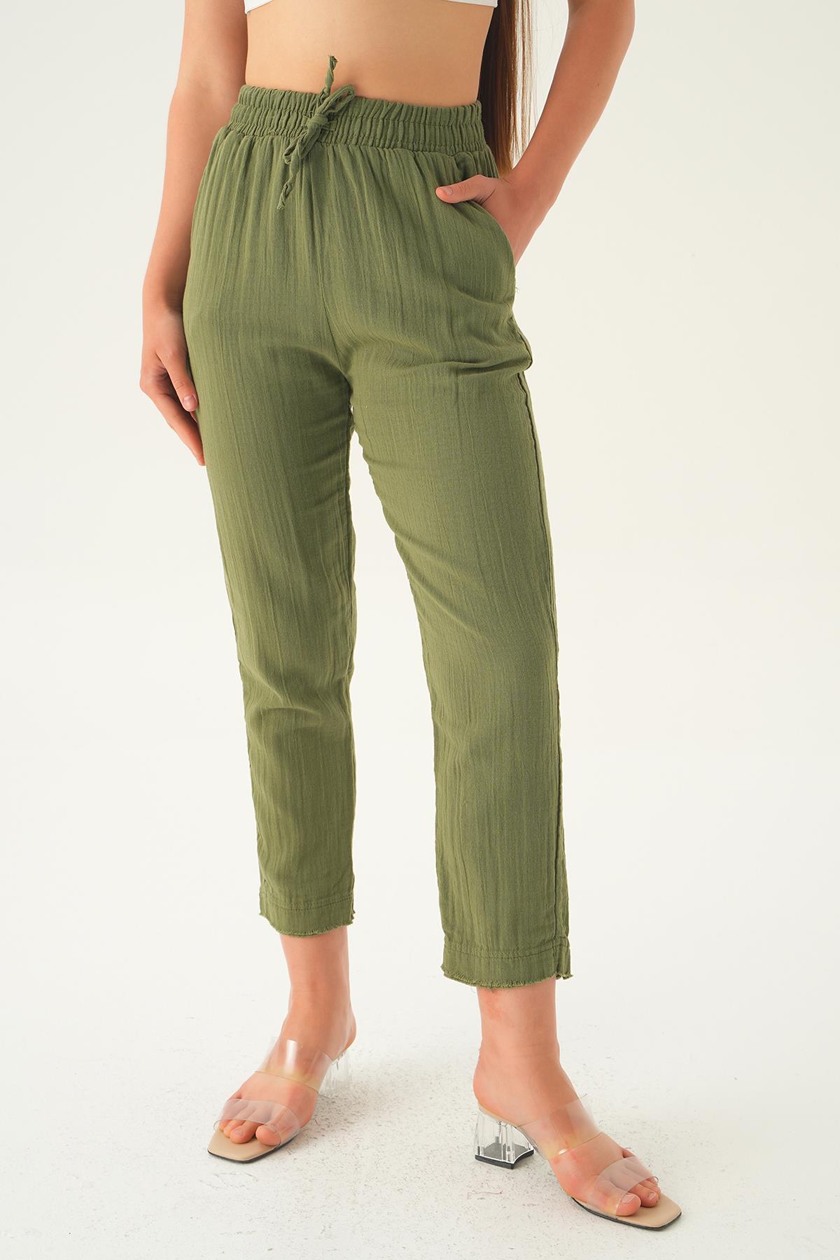 1067 Bağcıklı Cepli Pantolon Haki - 2