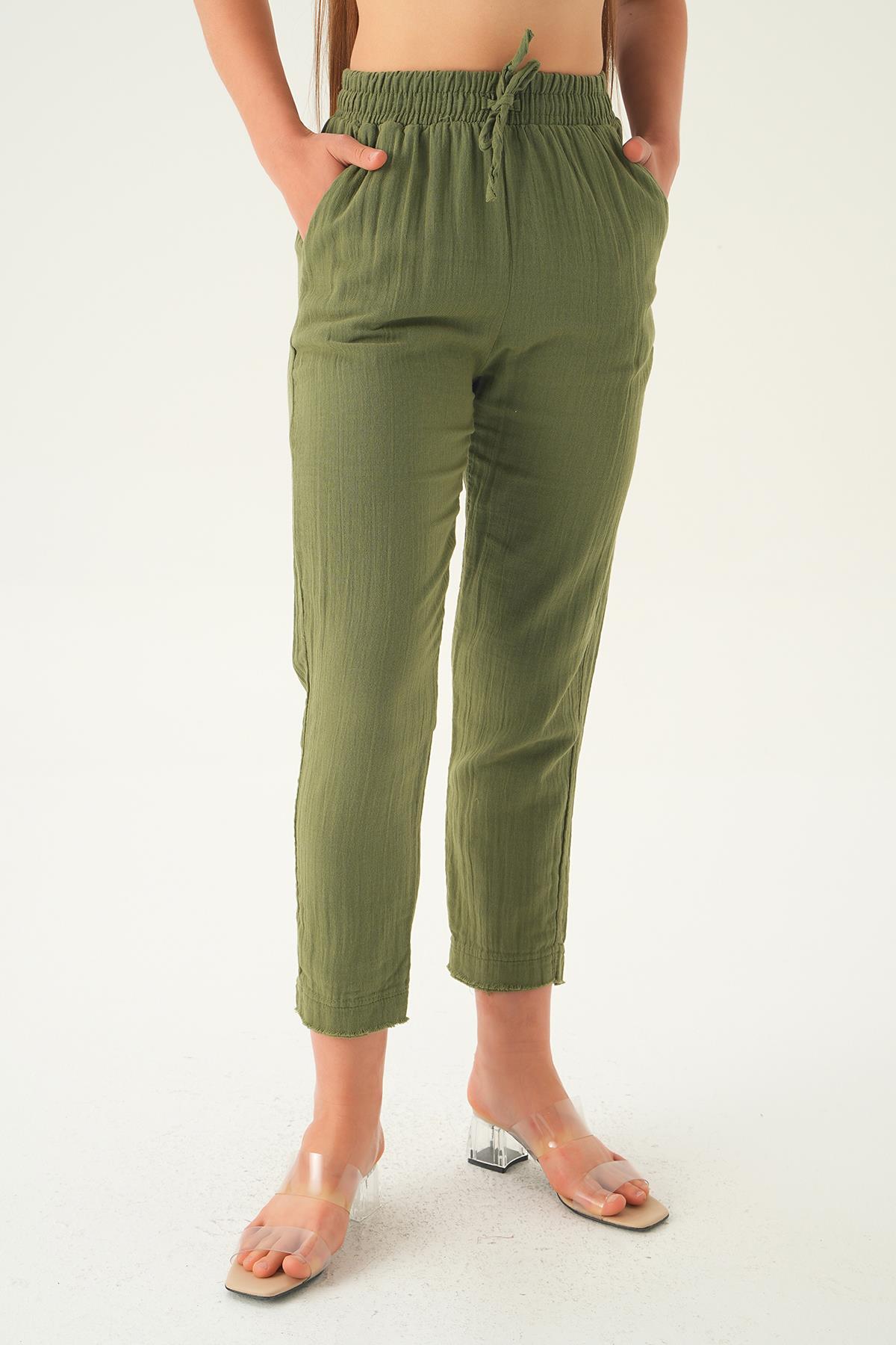 1067 Bağcıklı Cepli Pantolon Haki - 3