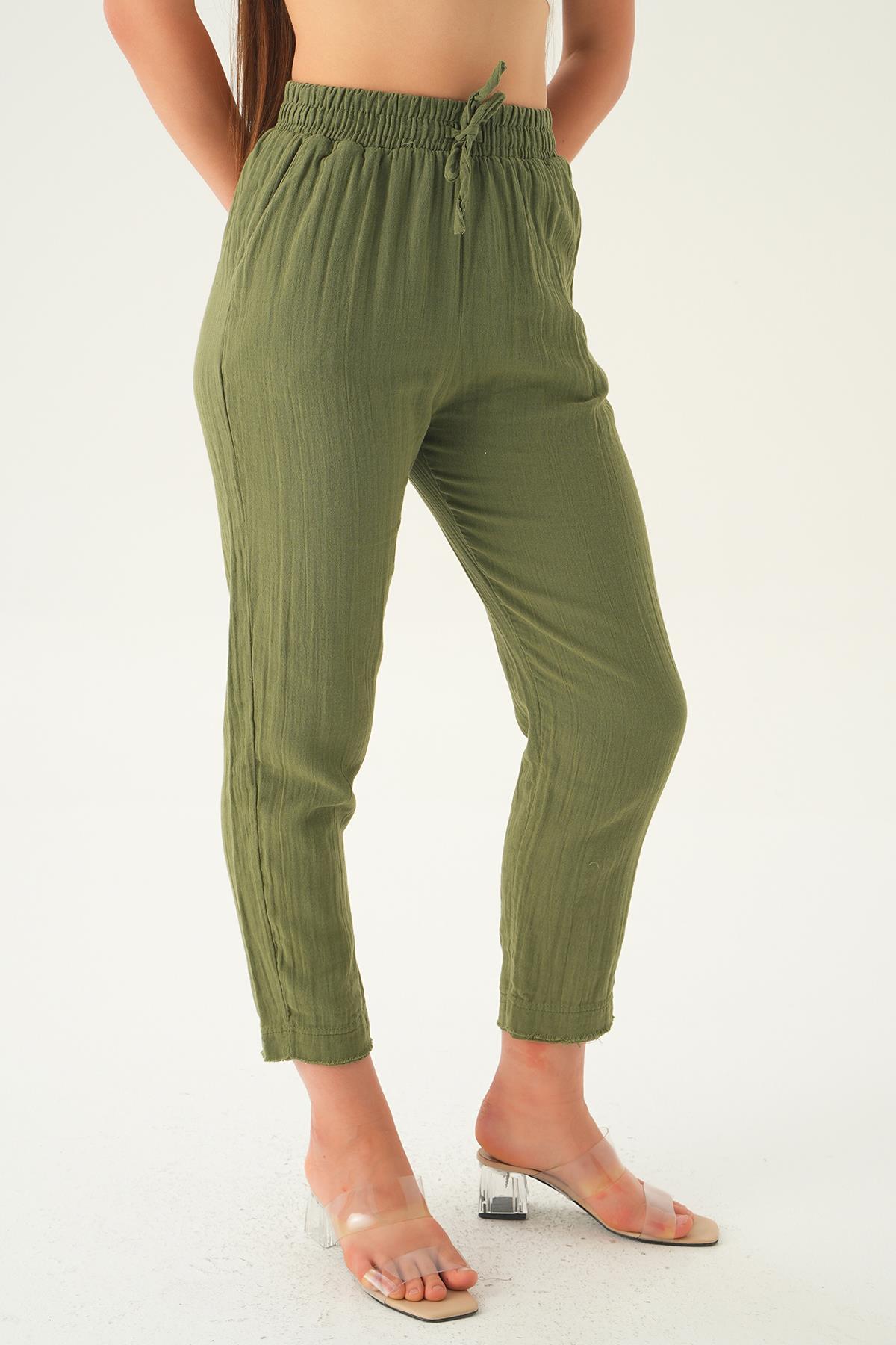 1067 Bağcıklı Cepli Pantolon Haki - 4