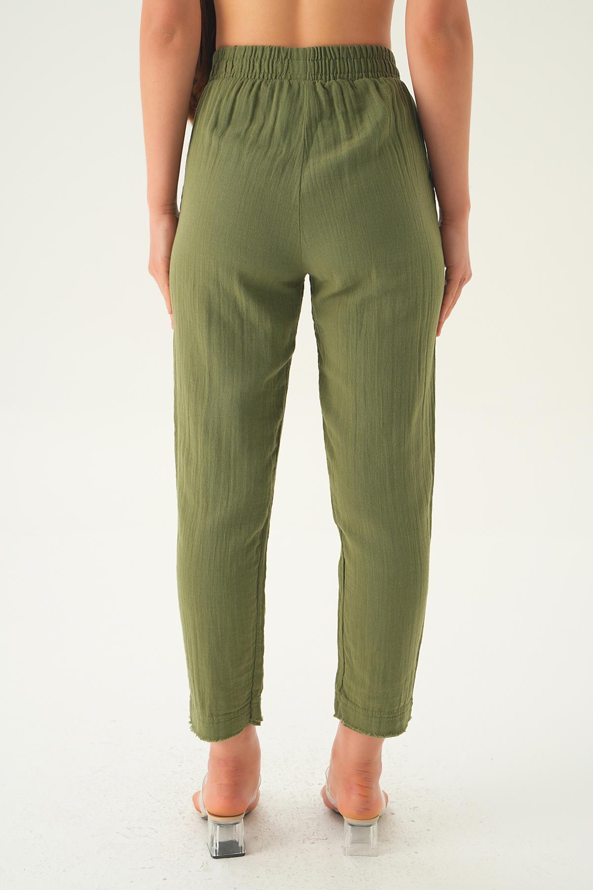 1067 Bağcıklı Cepli Pantolon Haki - 5