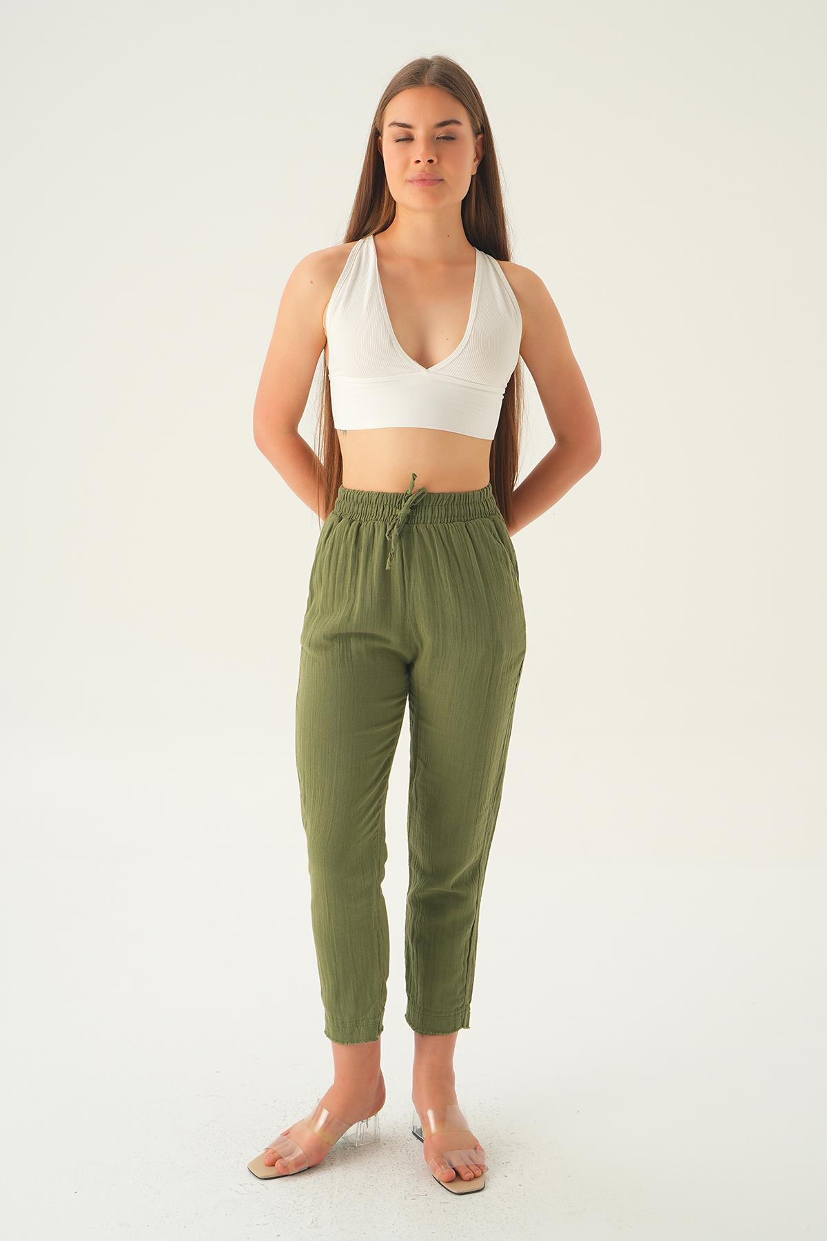 Haki Bağcıklı Cepli Pantolon 1067 - 1