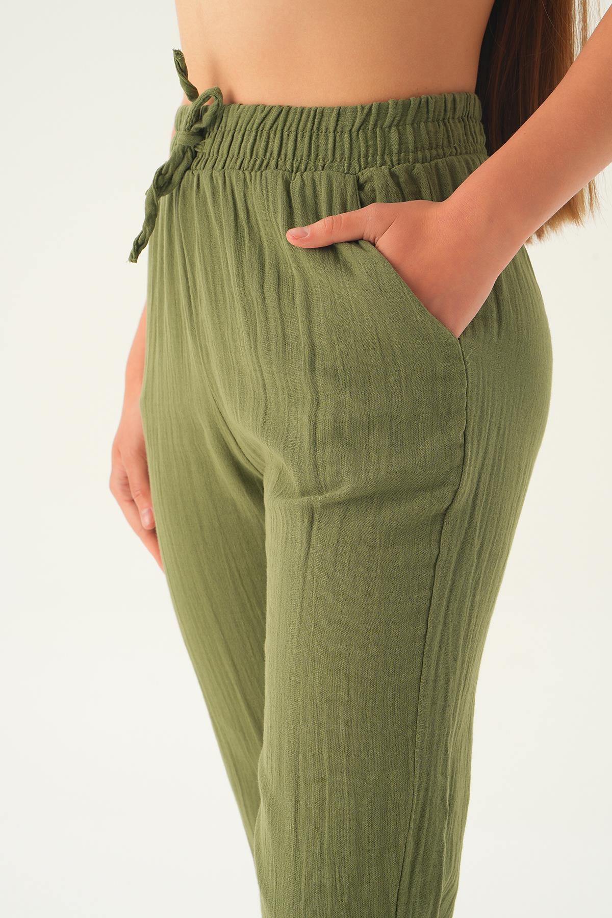 Haki Bağcıklı Cepli Pantolon 1067 - 6