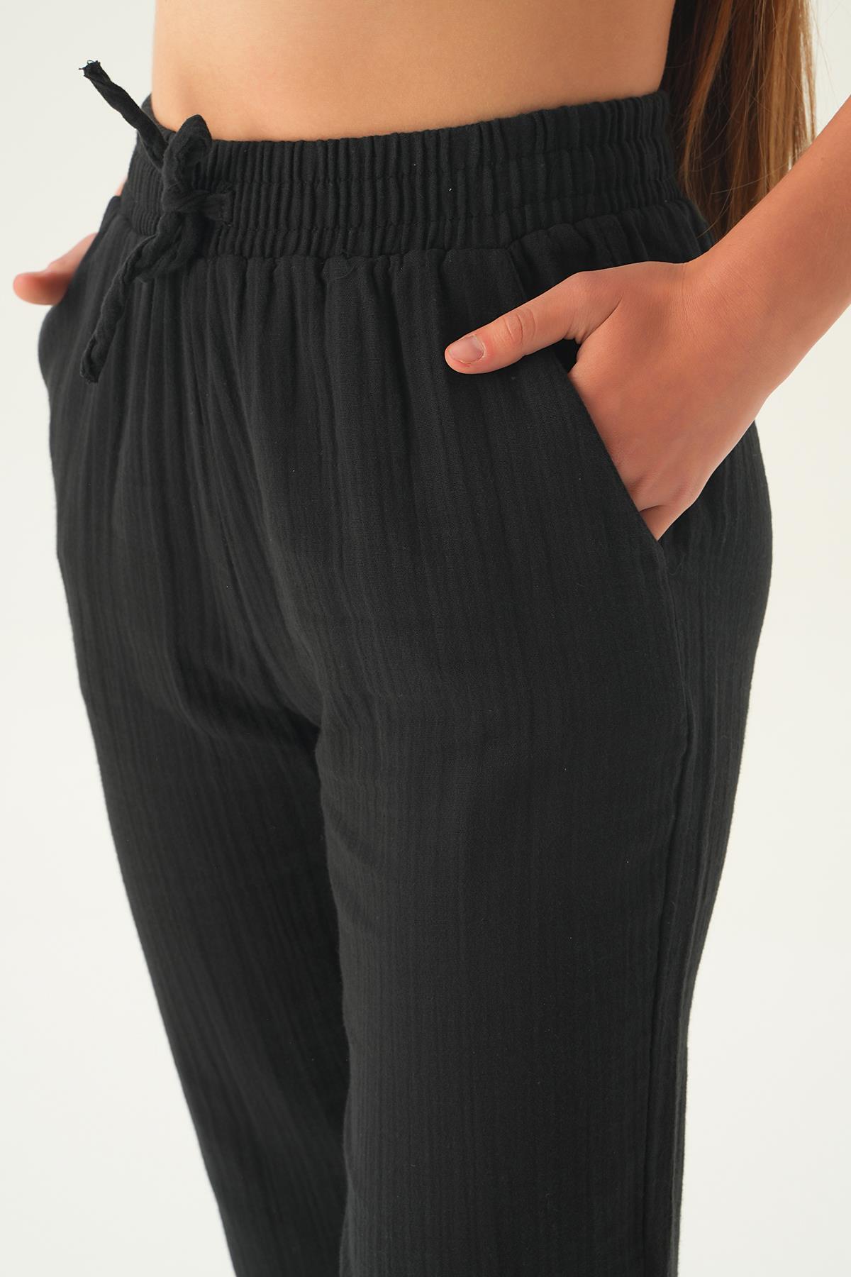 1067 Bağcıklı Cepli Pantolon Siyah - 6